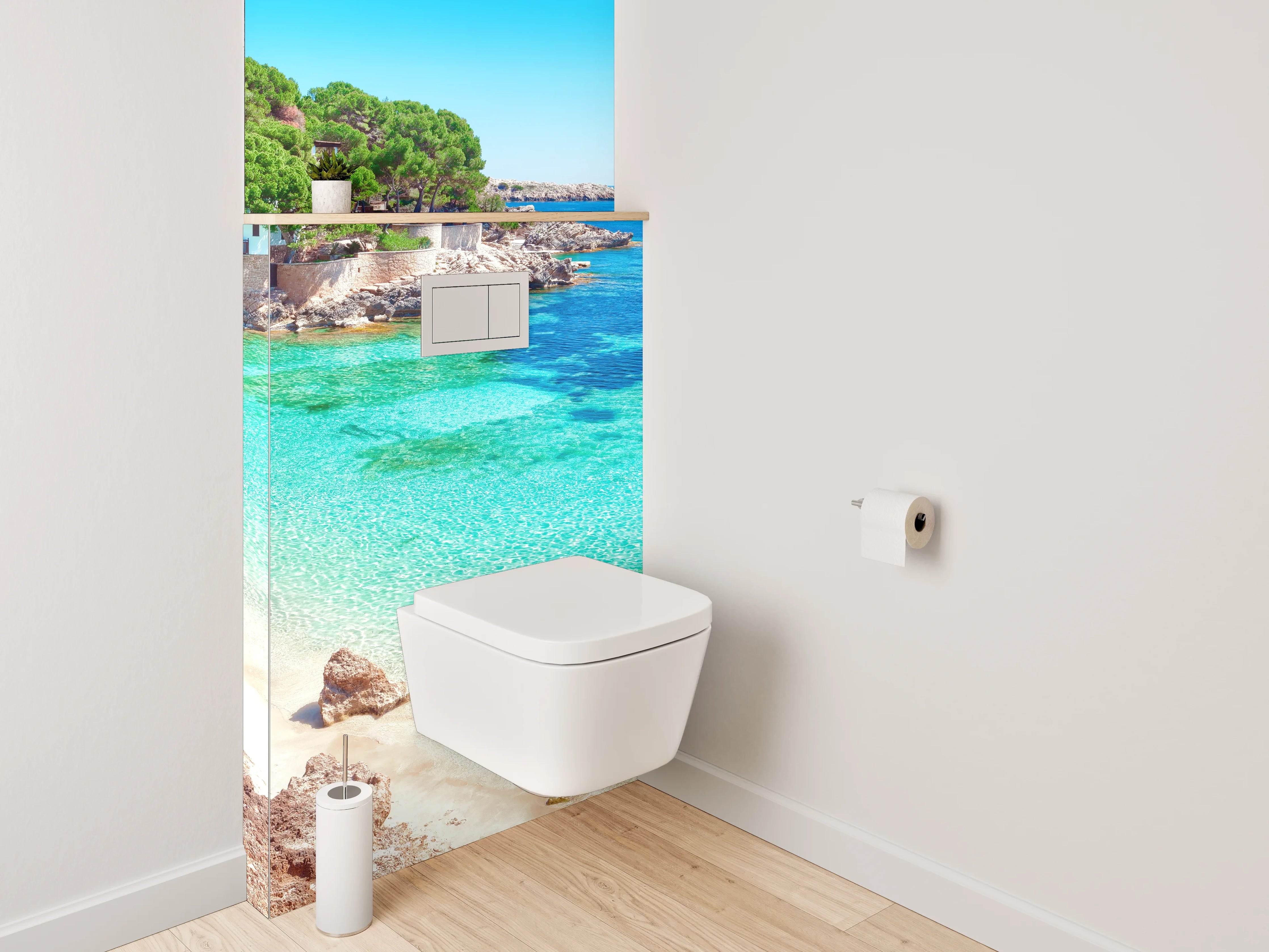 WC-Rückwand - Mediterrane Strandbucht mit türkisblauem Meer