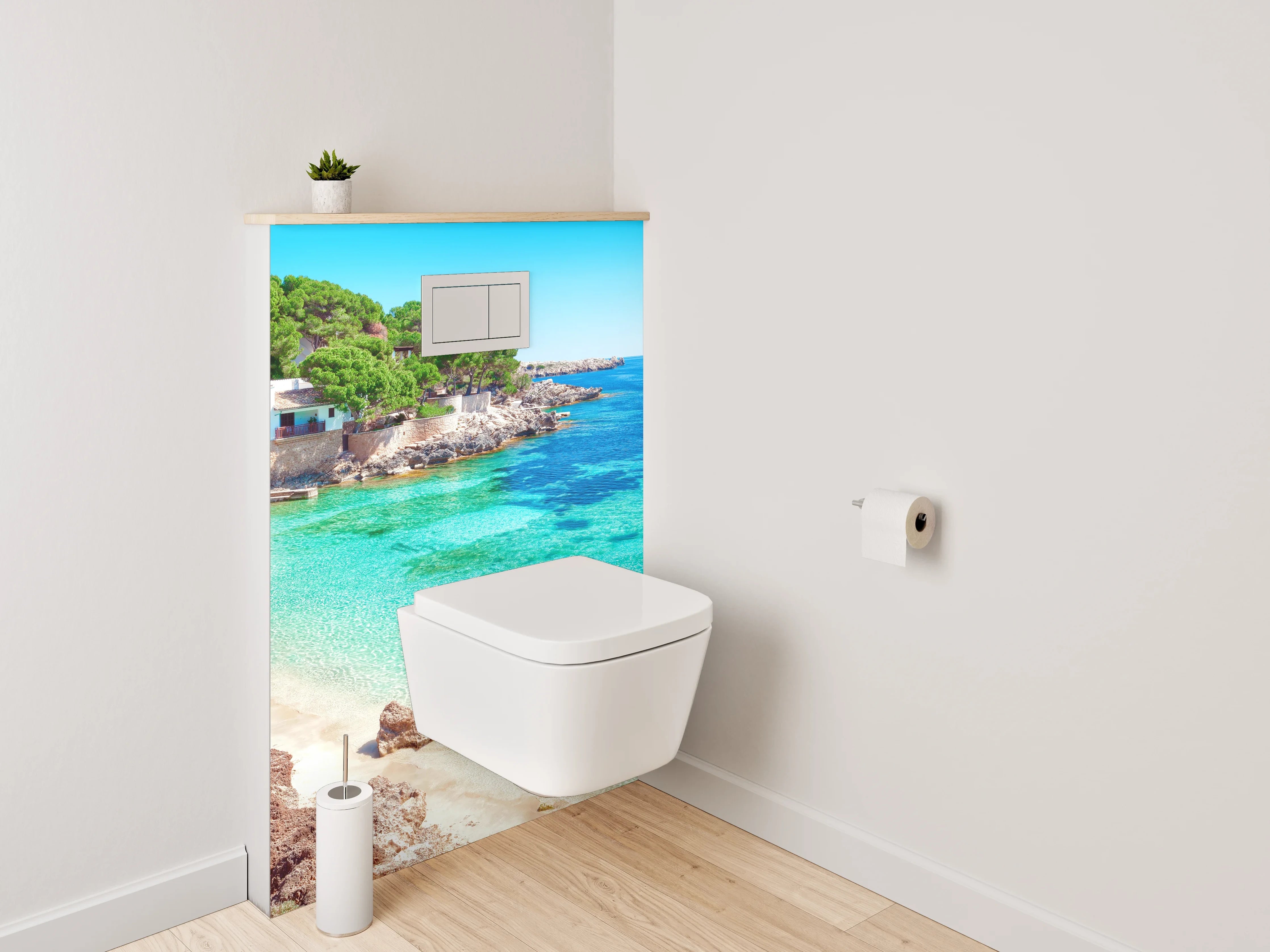 WC-Rückwand - Mediterrane Strandbucht mit türkisblauem Meer