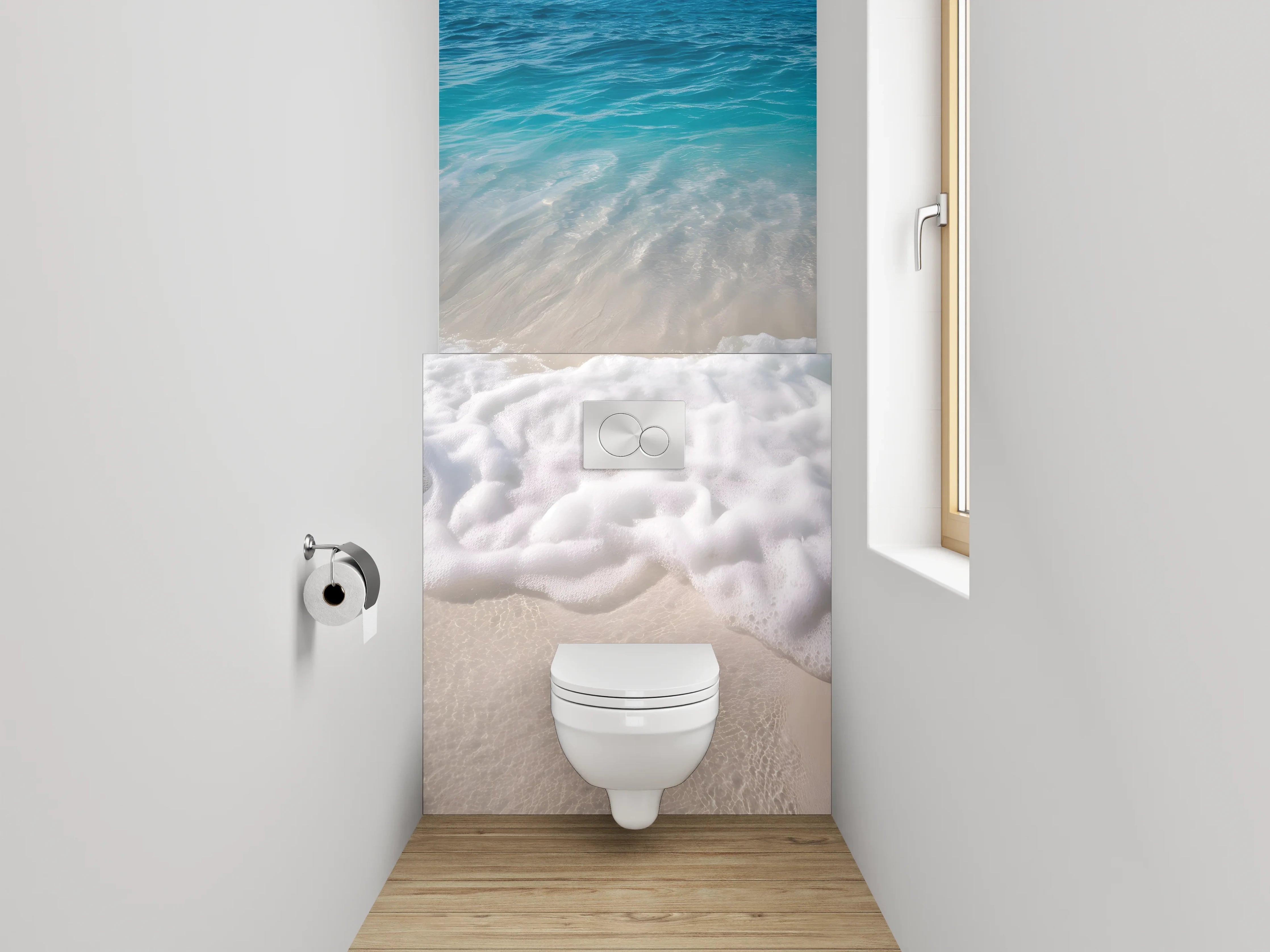 WC-Rückwand - Meereswelle am Sandstrand – Ocean Art