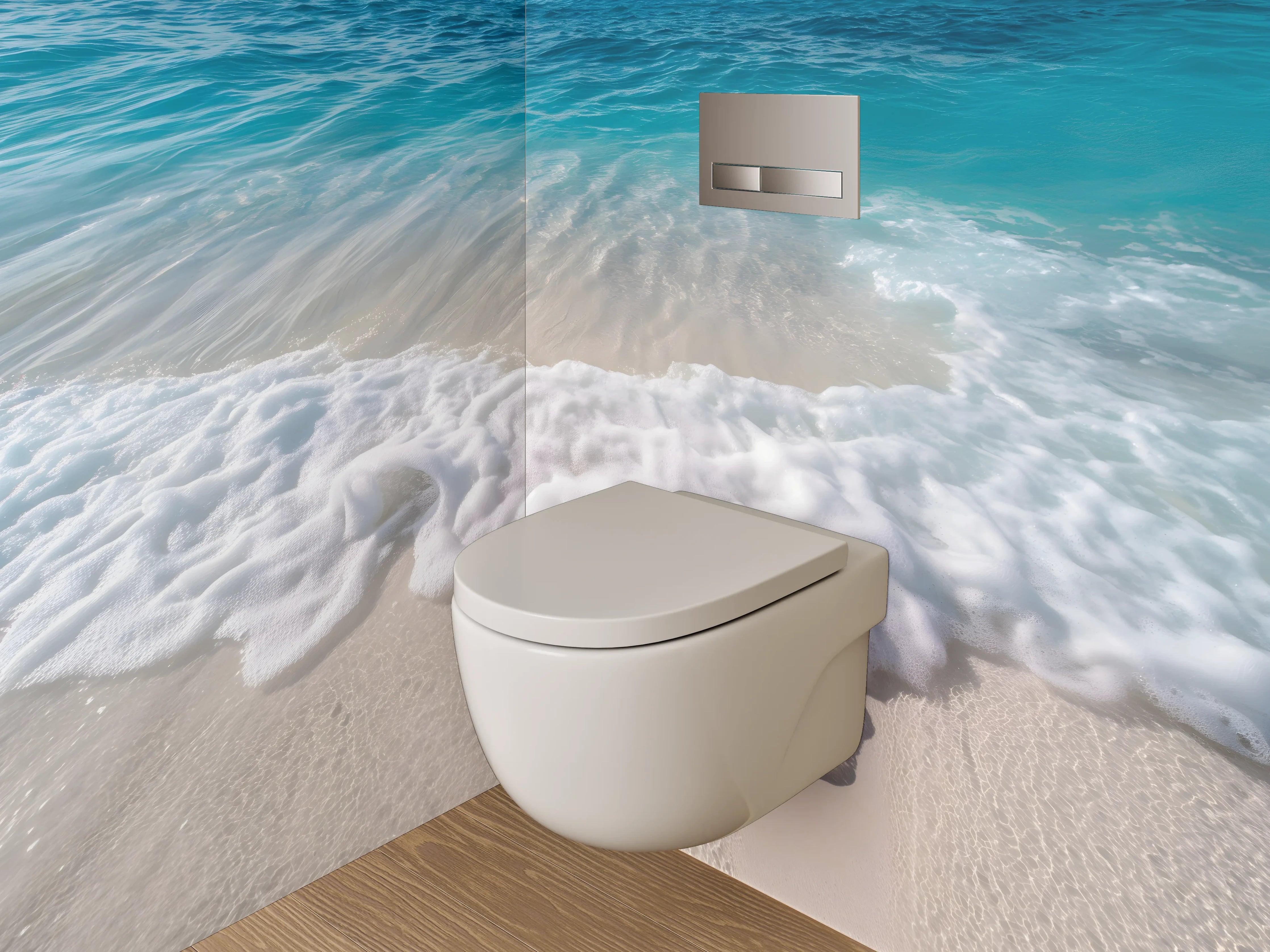 WC-Rückwand - Meereswelle am Sandstrand – Ocean Art
