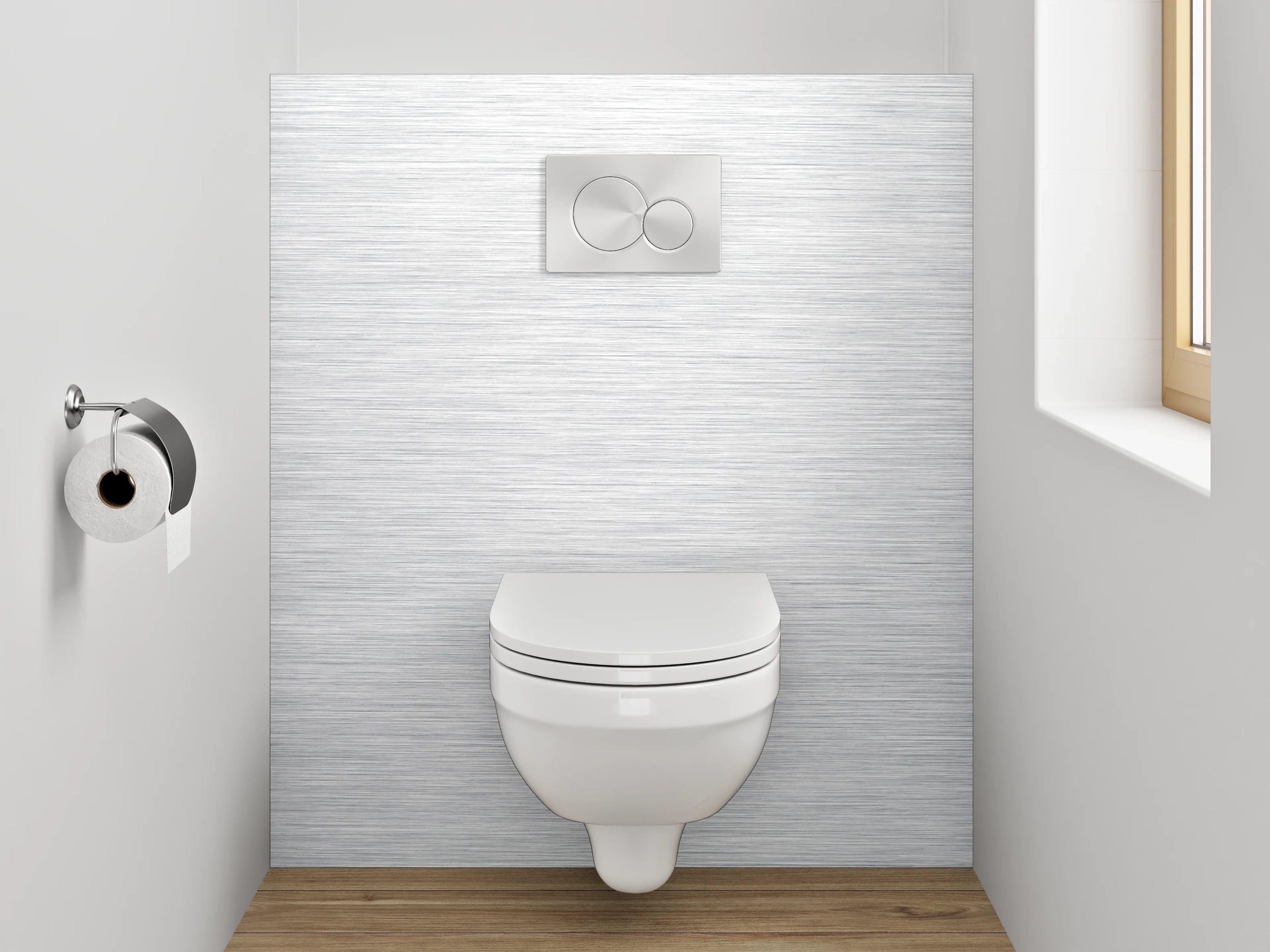 WC-Rückwand - Metall-Optik: Weiße und graue Oberfläche