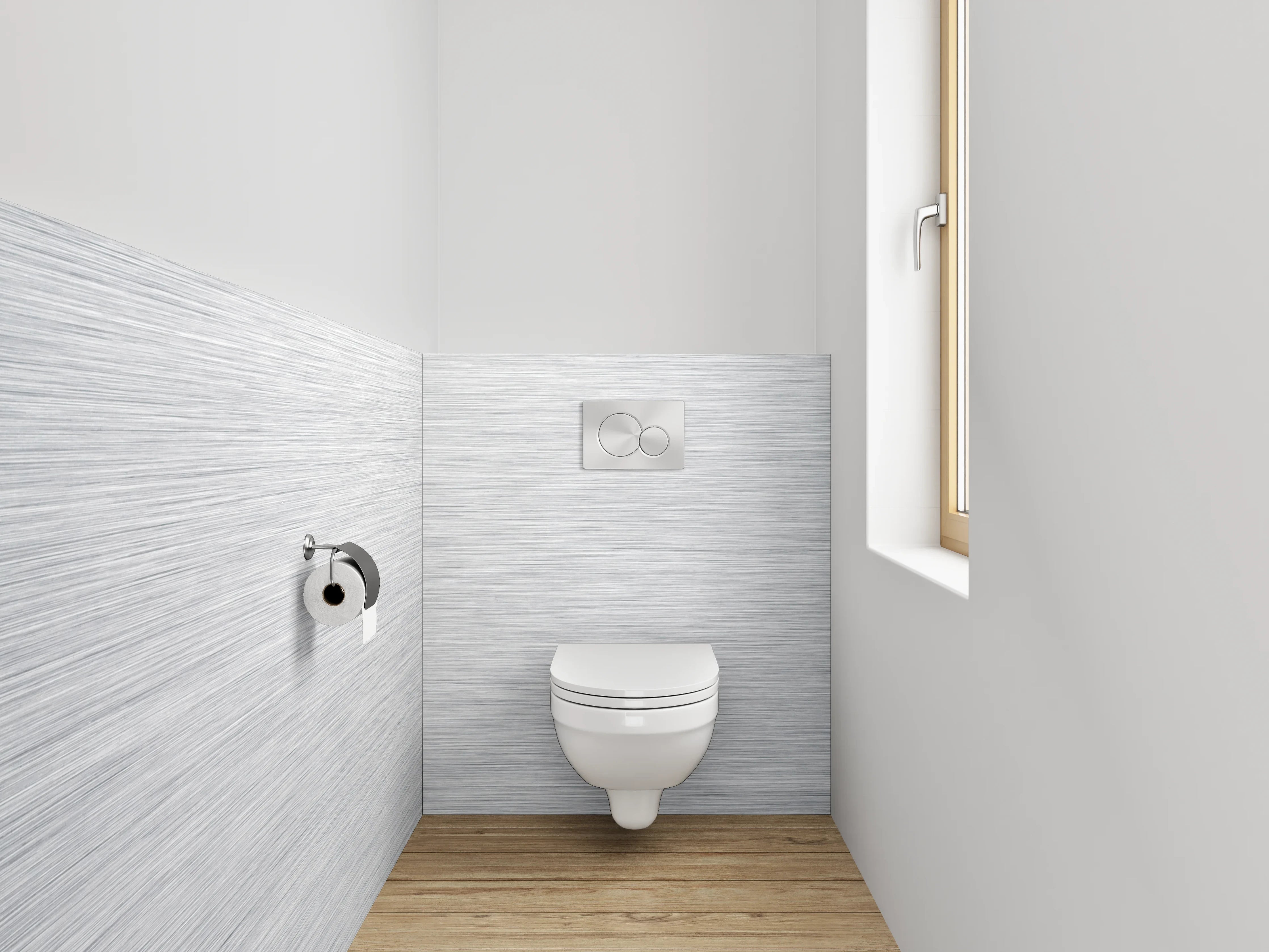 WC-Rückwand - Metall-Optik: Weiße und graue Oberfläche