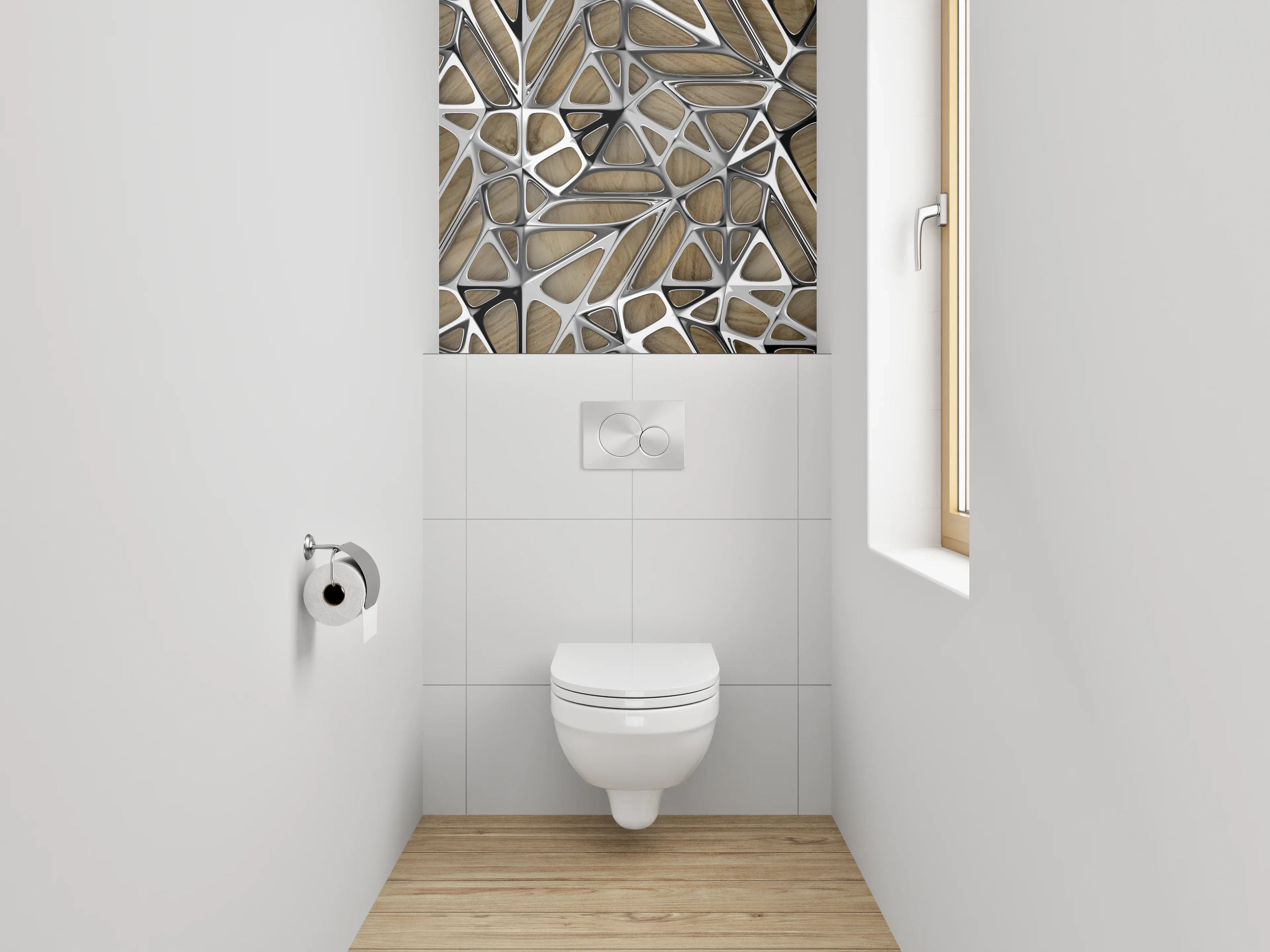 WC-Rückwand - Metallisch-abstraktes Holz-Muster