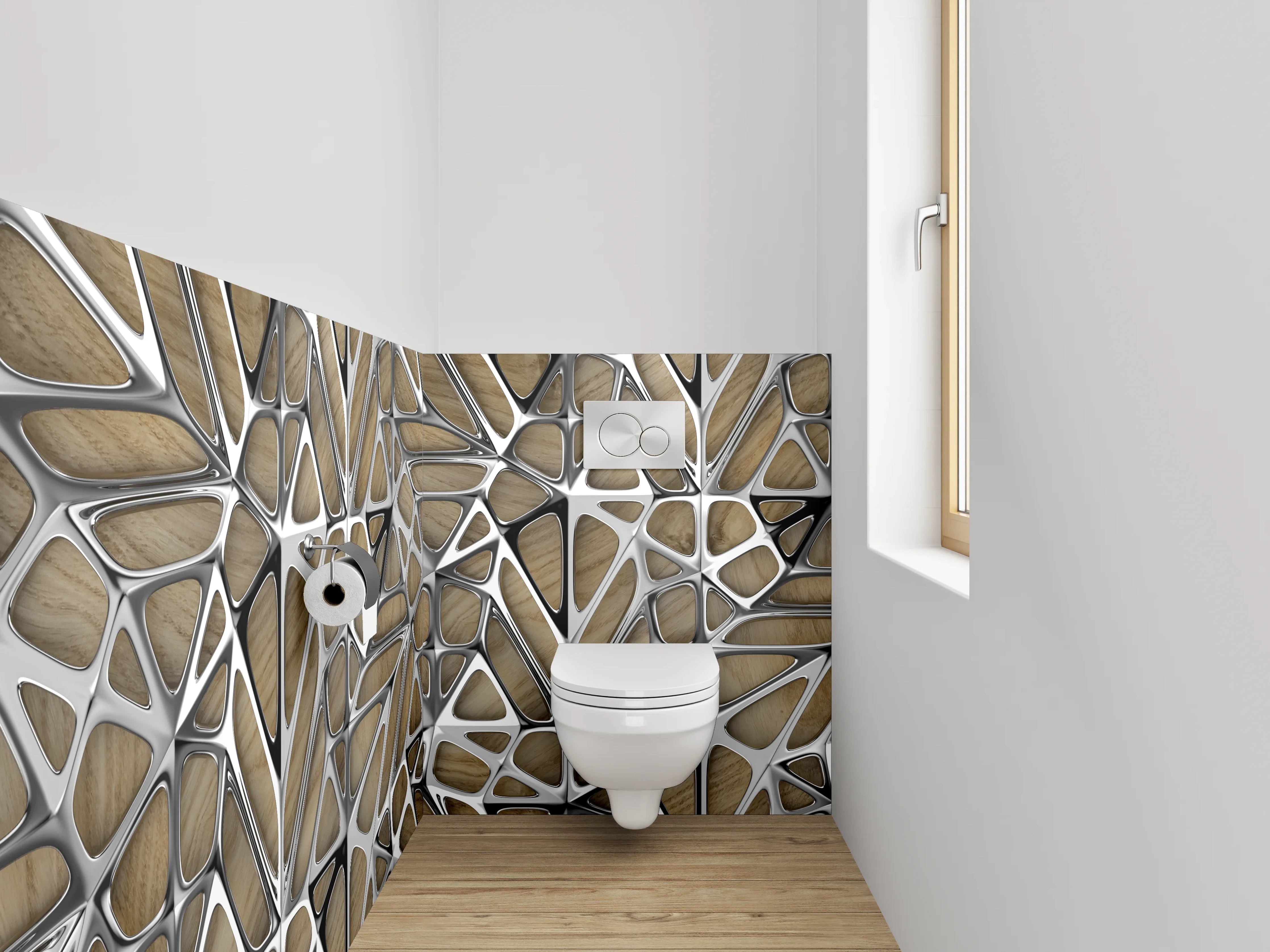 WC-Rückwand - Metallisch-abstraktes Holz-Muster