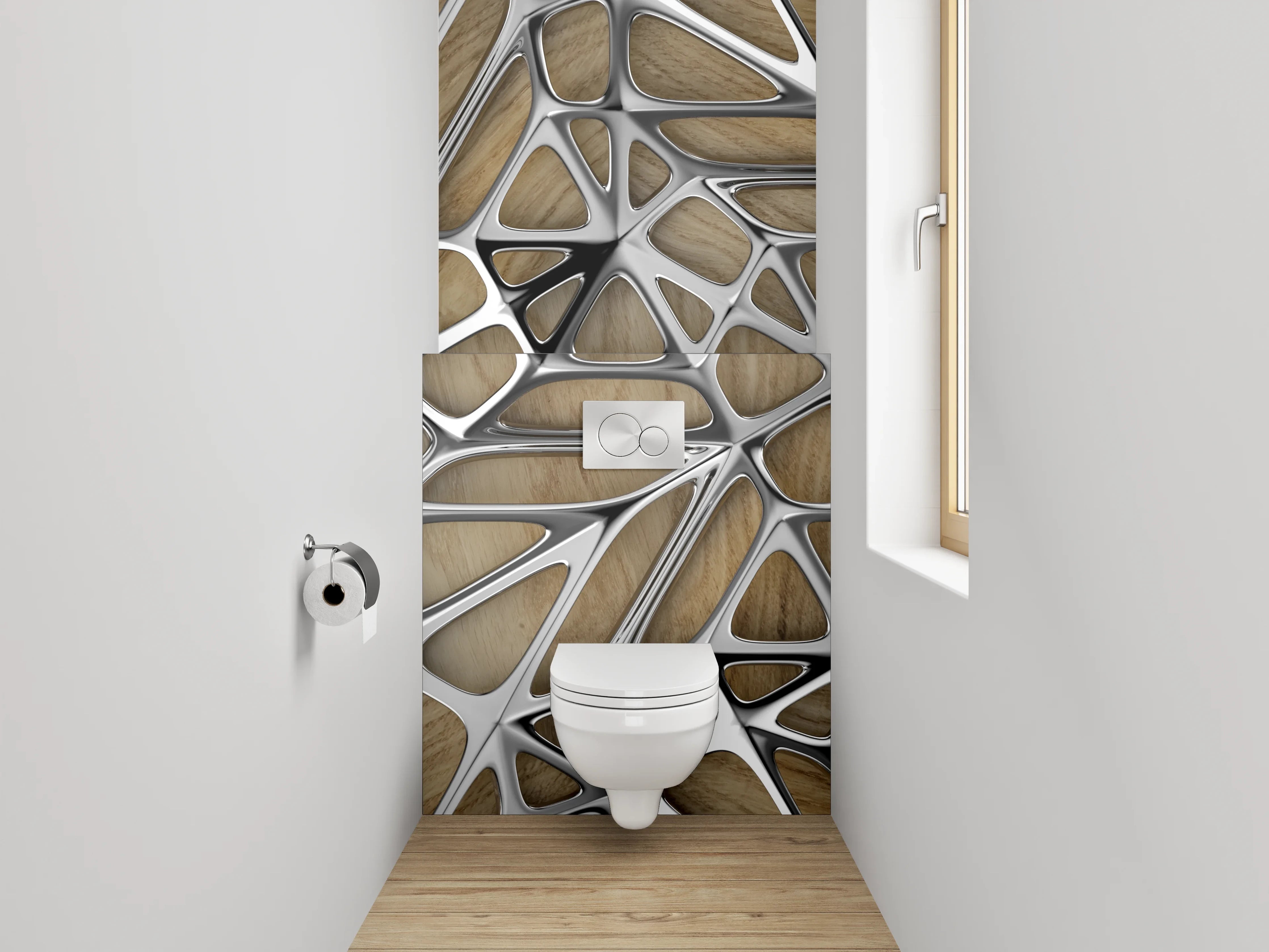 WC-Rückwand - Metallisch-abstraktes Holz-Muster