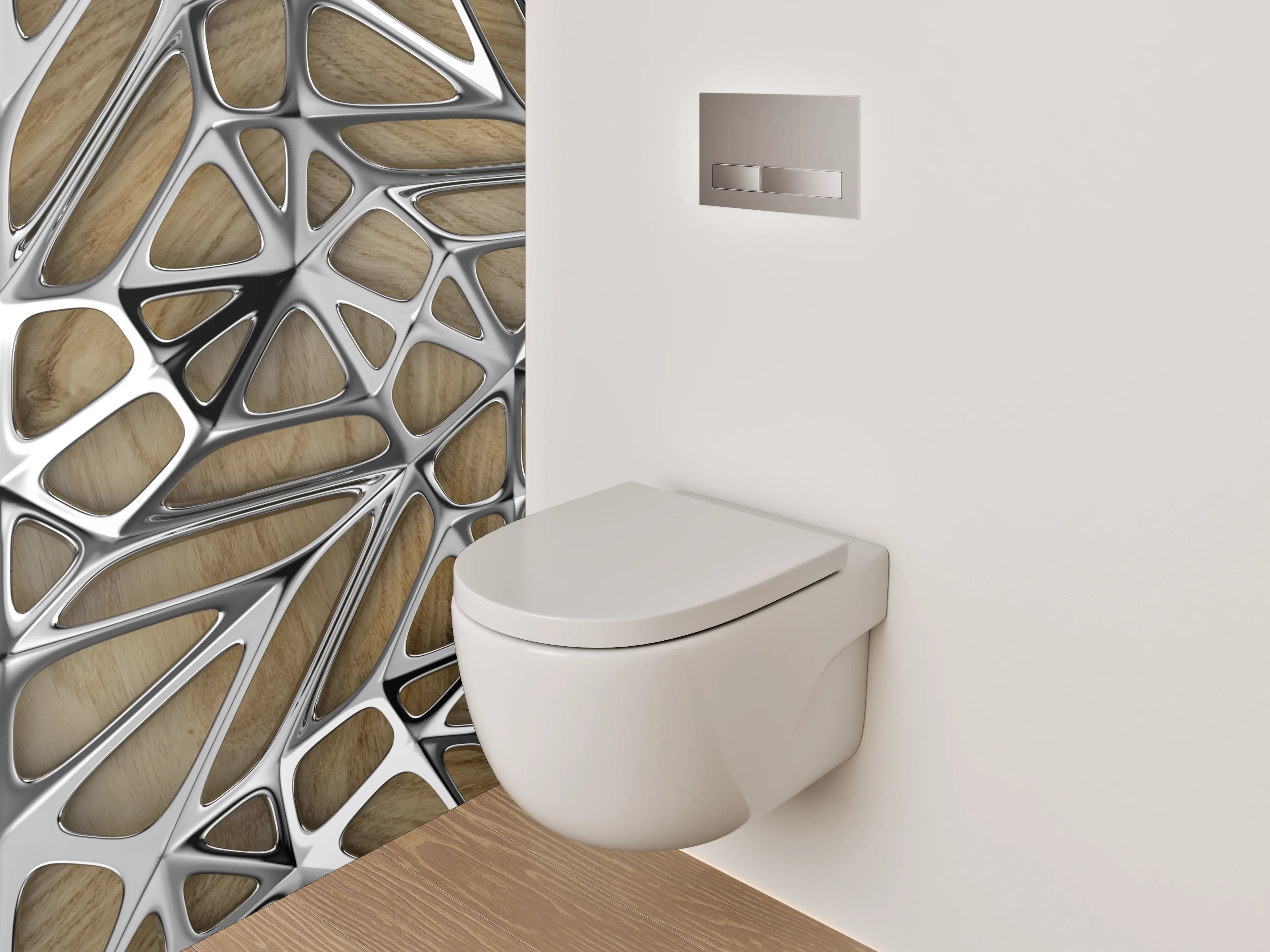WC-Rückwand - Metallisch-abstraktes Holz-Muster