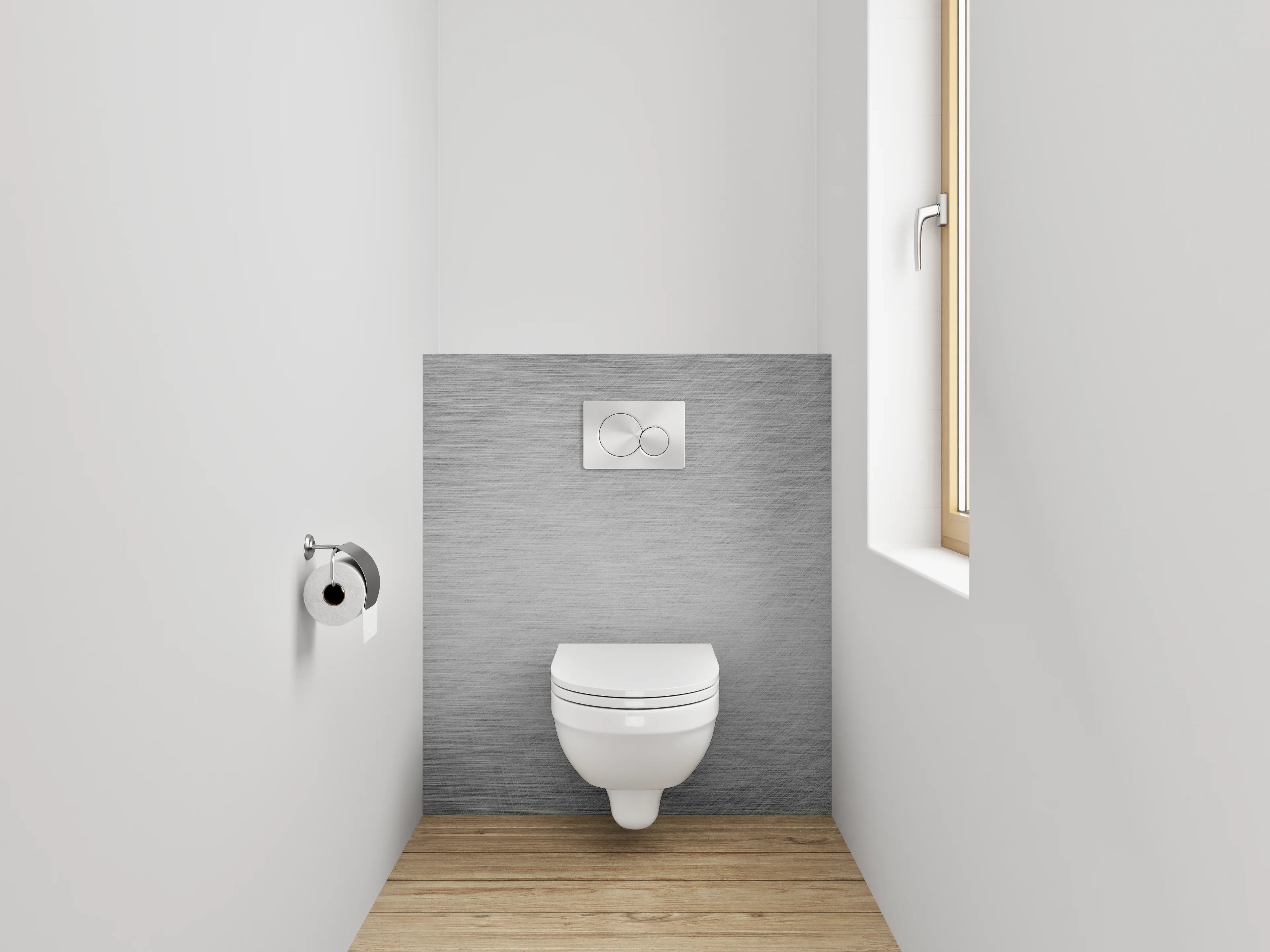 WC-Rückwand - Metallisch gebürstete grau-weiße Oberfläche