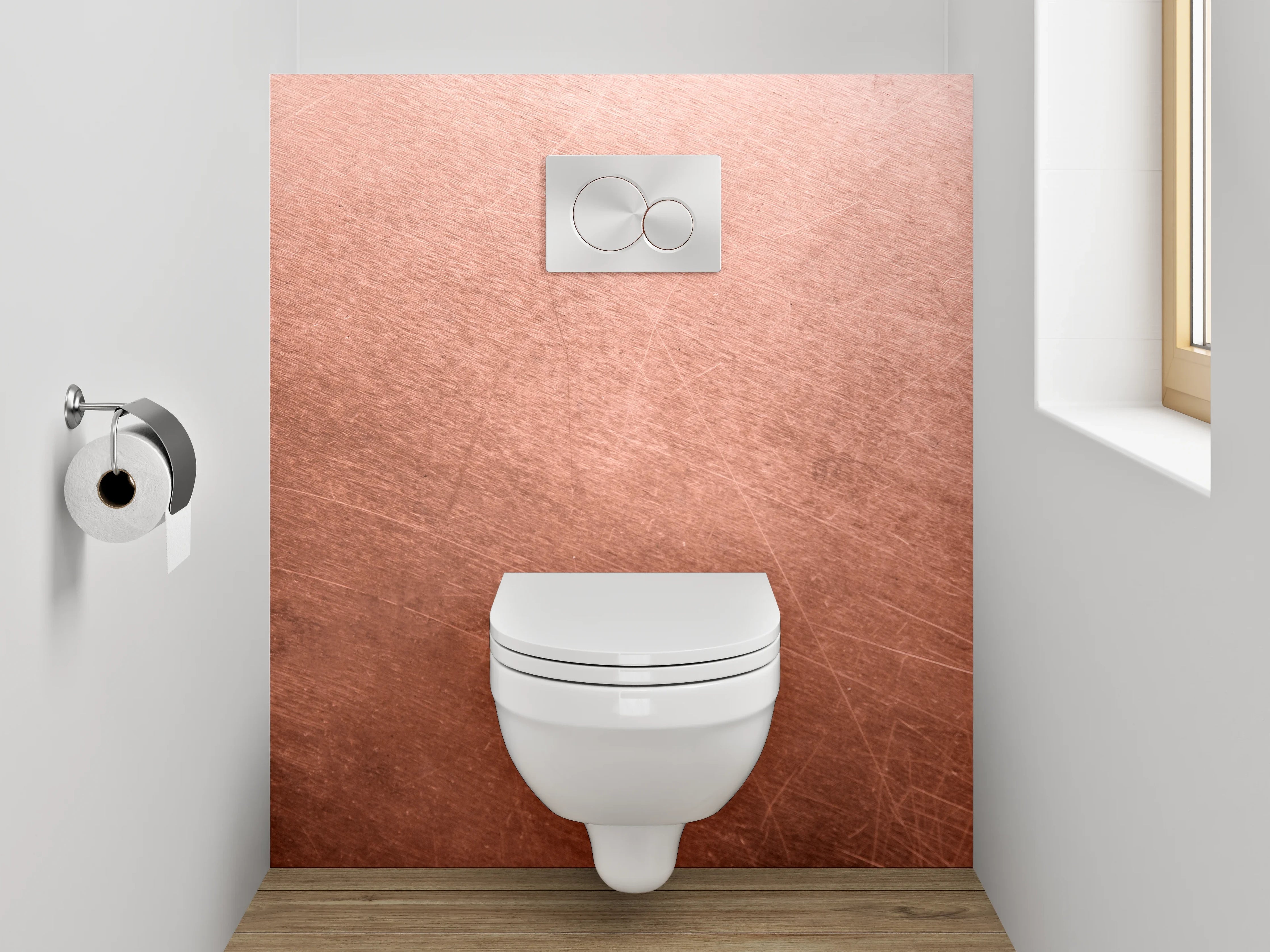 WC-Rückwand - Metallische Kupferstruktur mit Patina