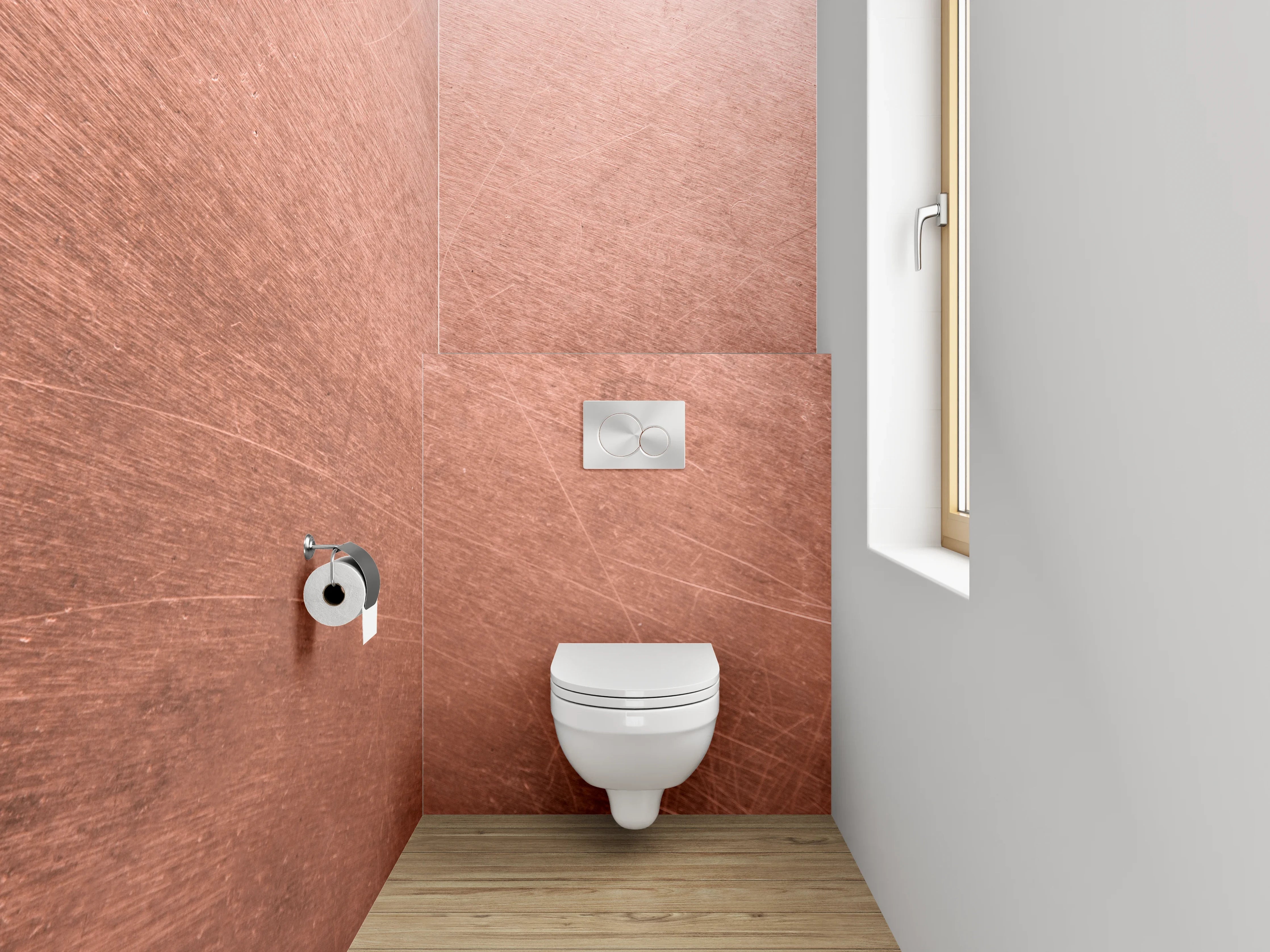 WC-Rückwand - Metallische Kupferstruktur mit Patina