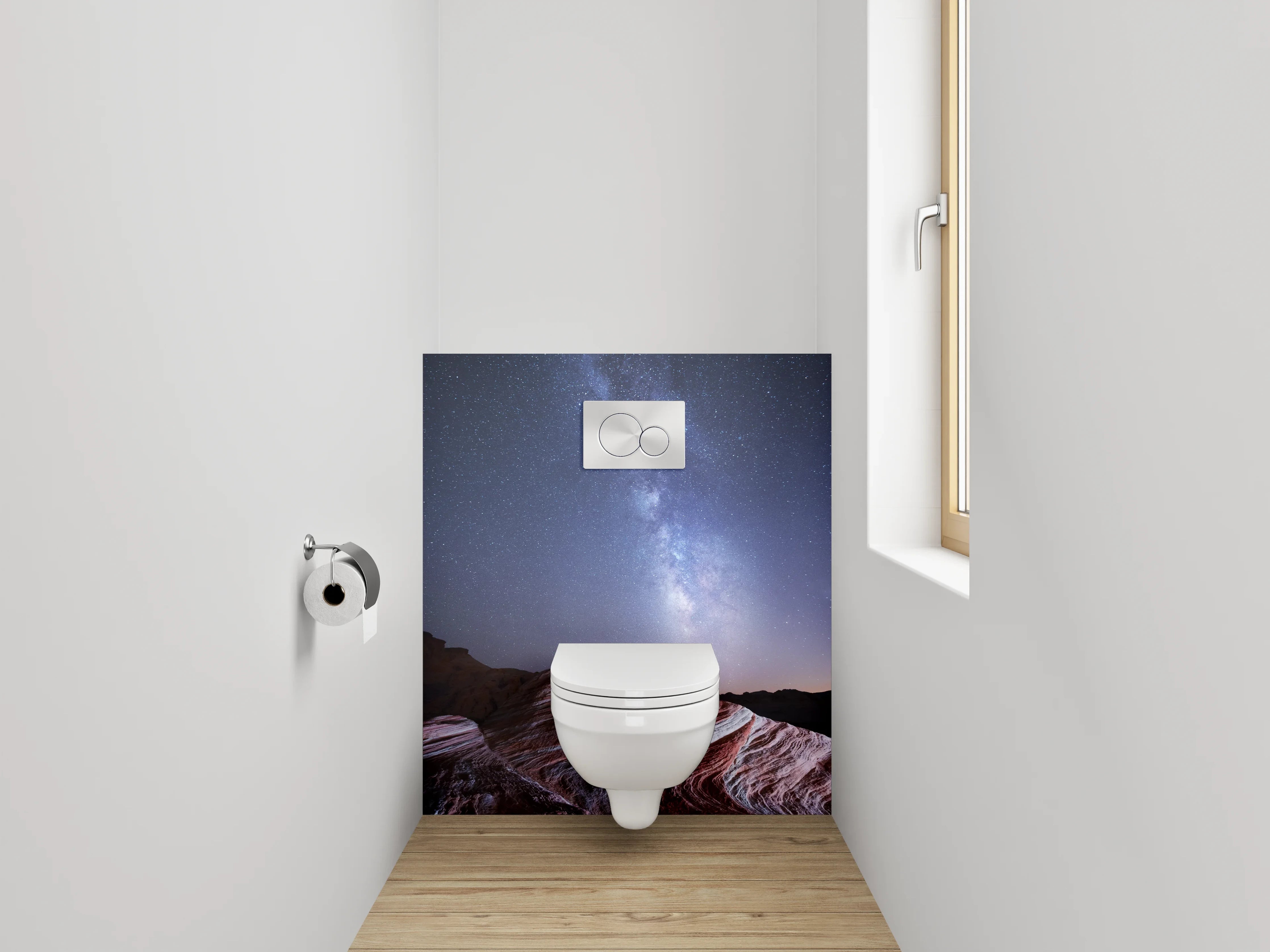 WC-Rückwand - Milchstraße über Sandsteinwellen