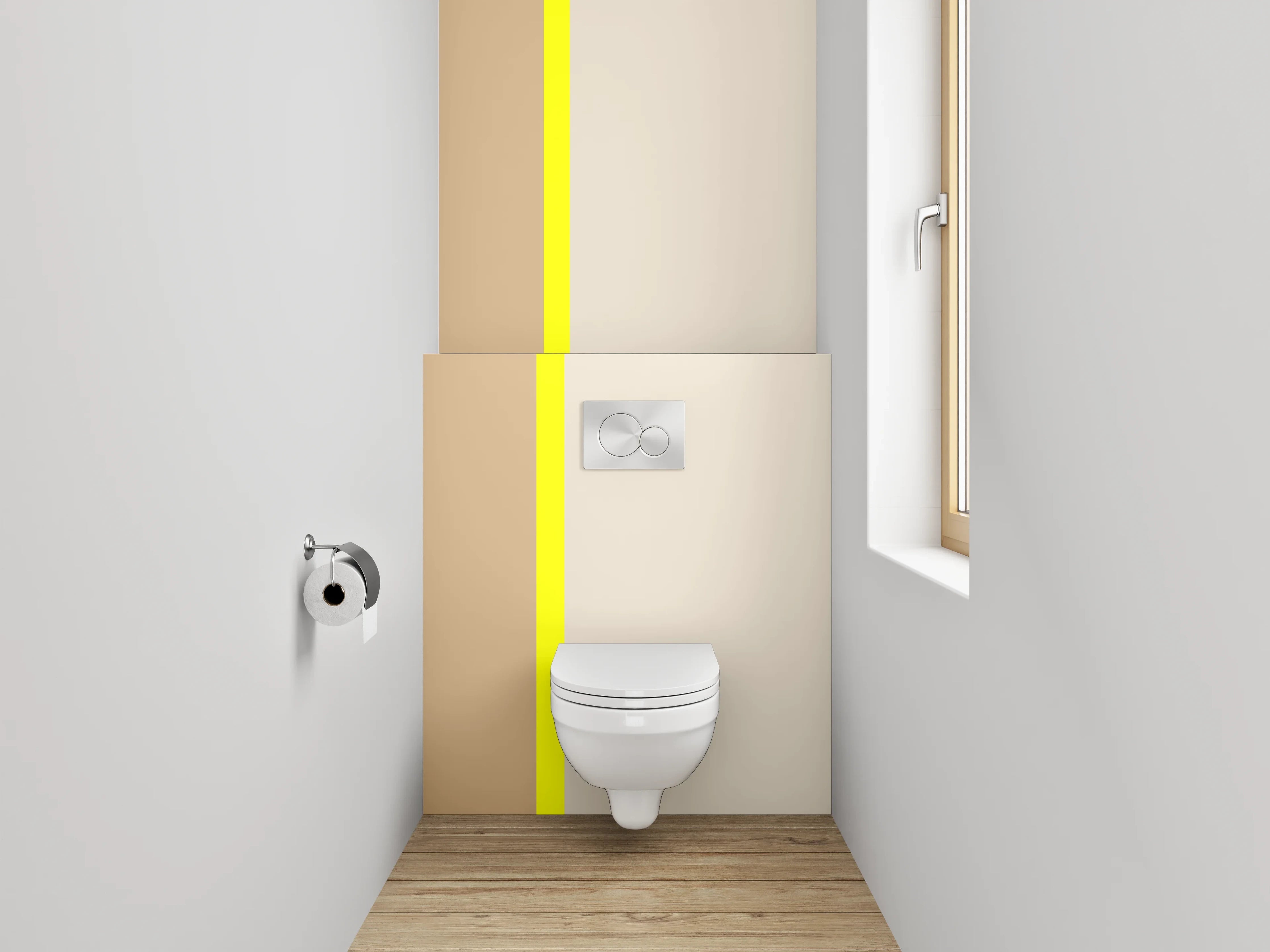 WC-Rückwand - Minimalistische Beige-Braun-Gelb Trennlinie