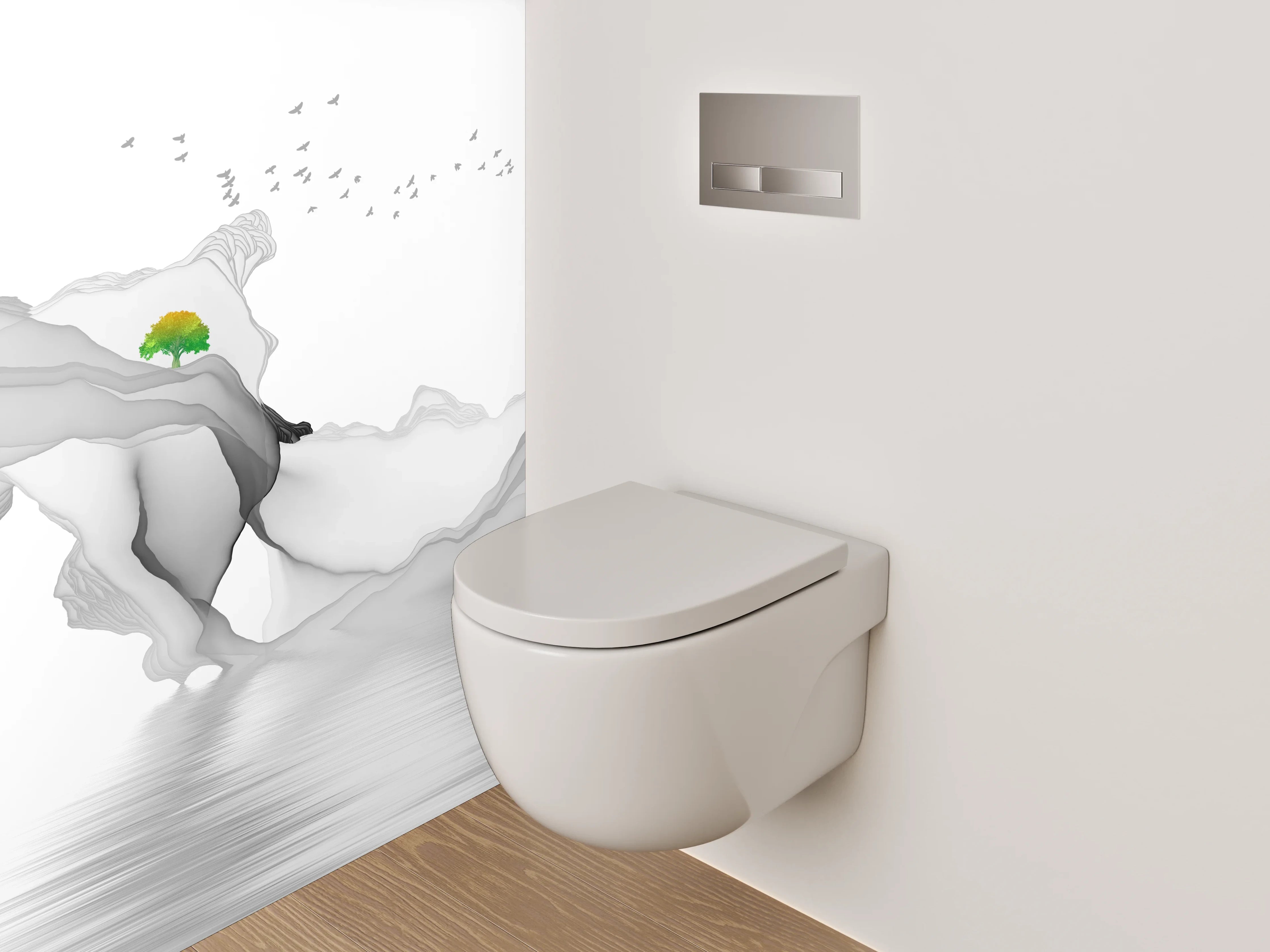 WC-Rückwand - Minimalistische Berglandschaft in Schwarz-Weiß