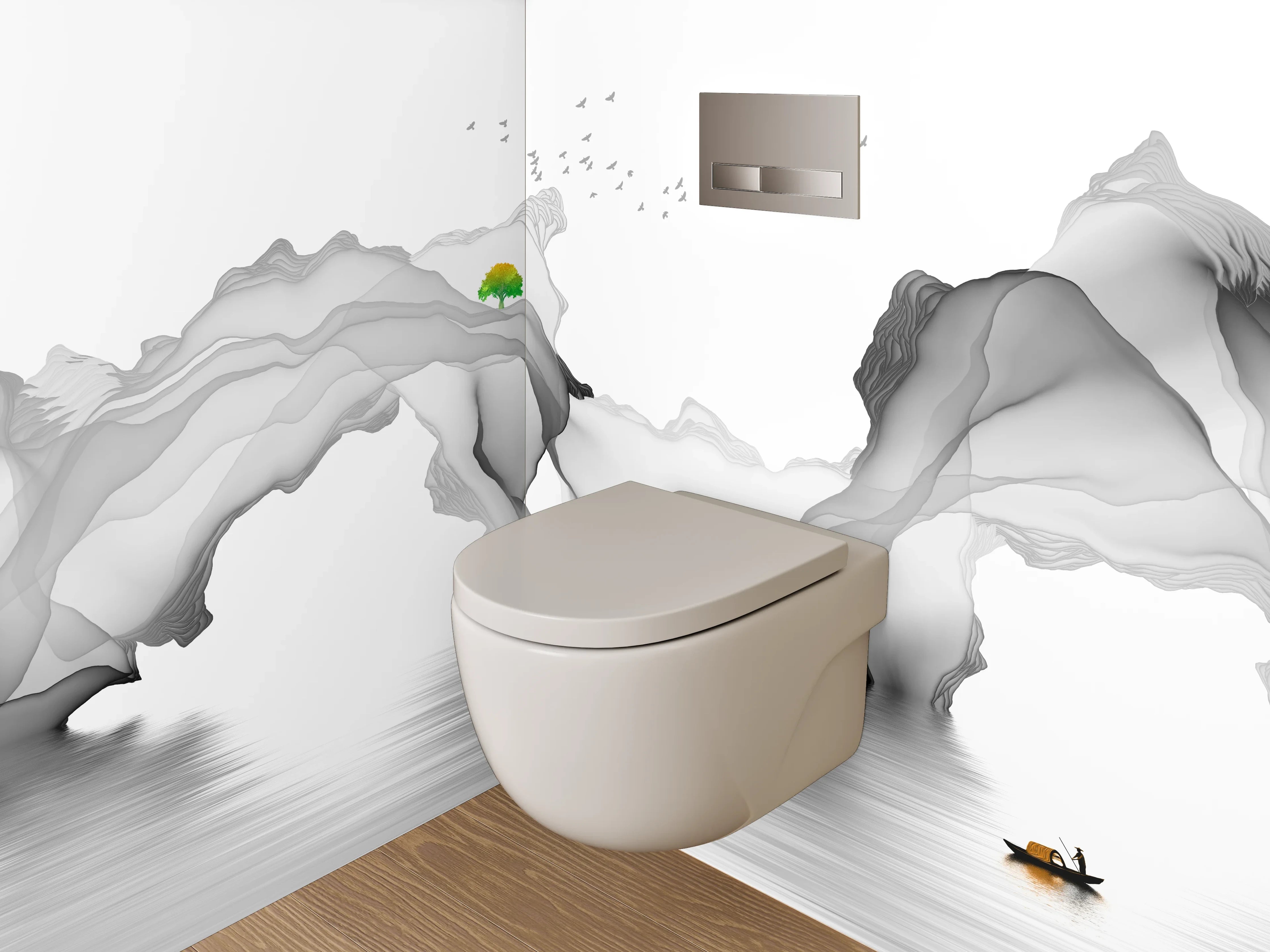 WC-Rückwand - Minimalistische Berglandschaft in Schwarz-Weiß