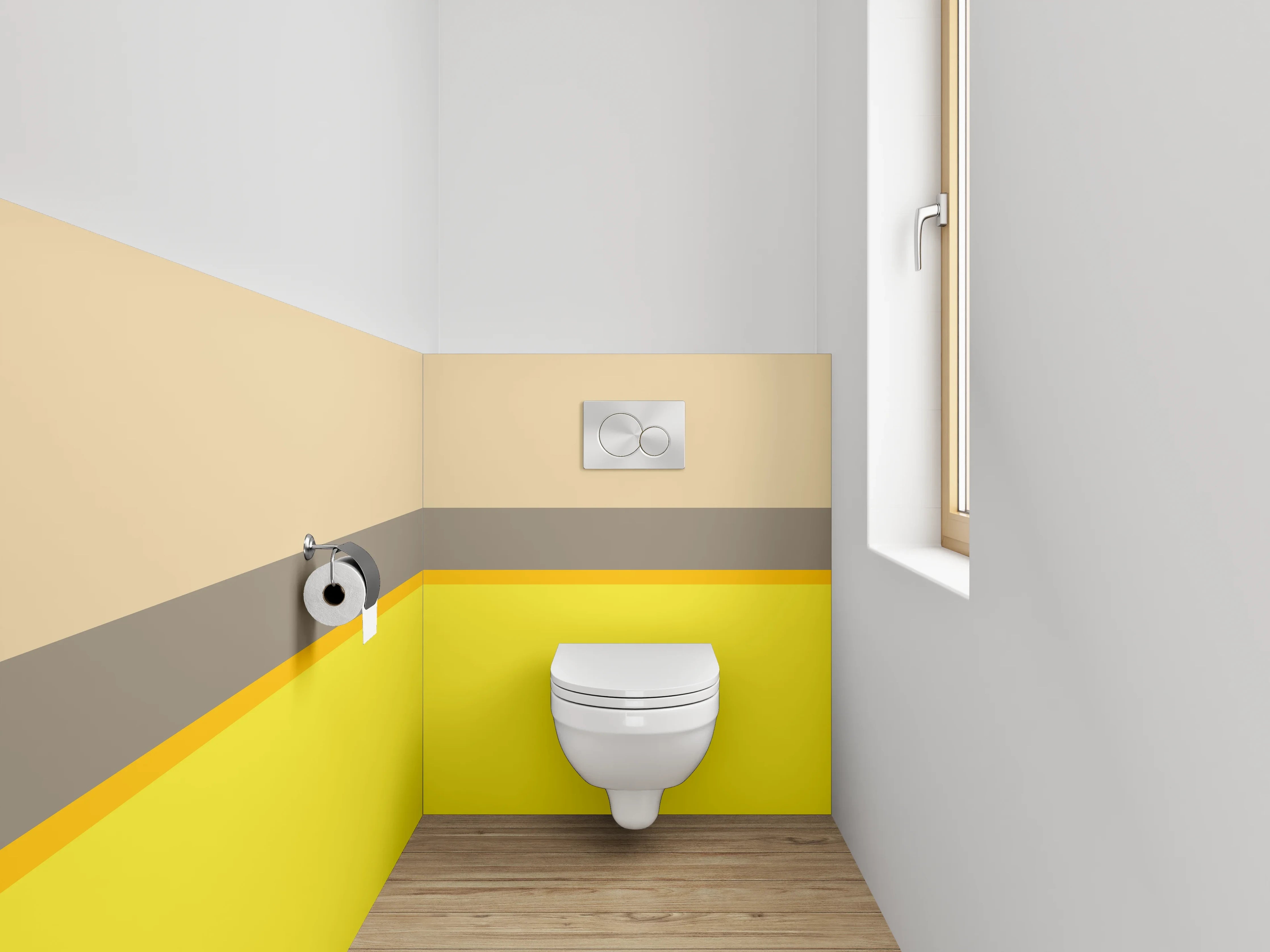 WC-Rückwand - Minimalistische Farbstreifen Gelb Beige Braun