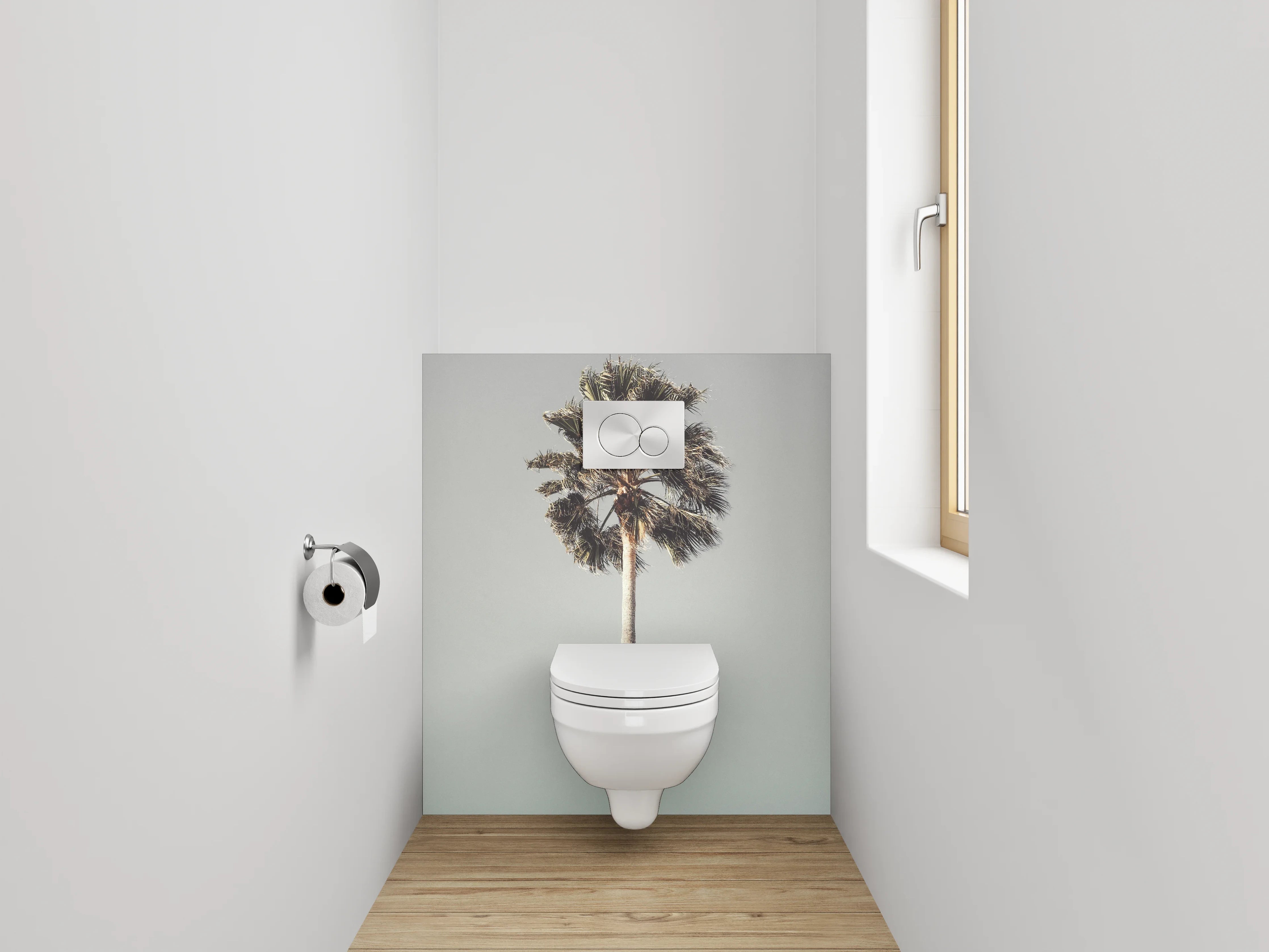 WC-Rückwand - Minimalistische Palme auf hellem Himmel