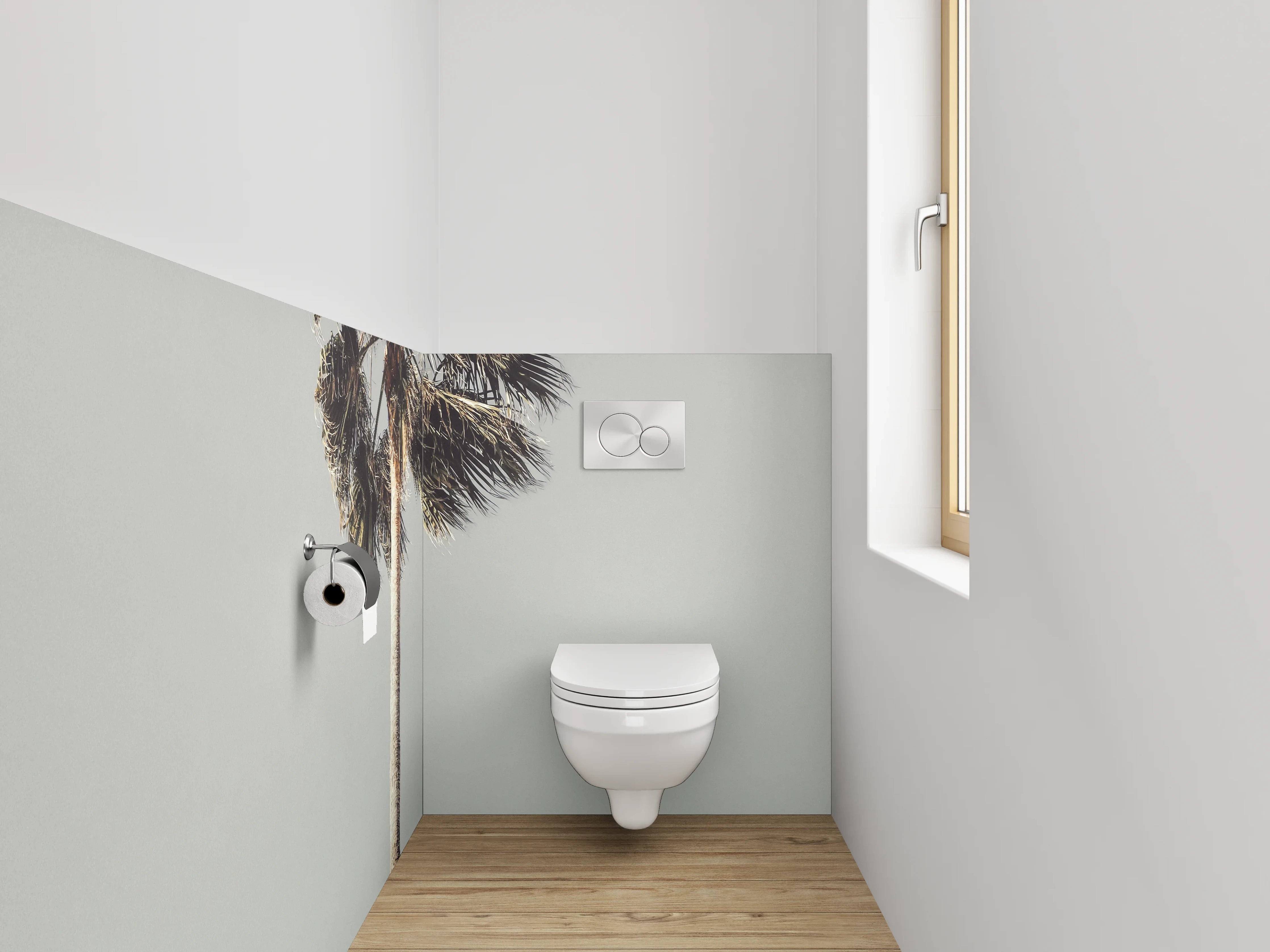 WC-Rückwand - Minimalistische Palme auf hellem Himmel