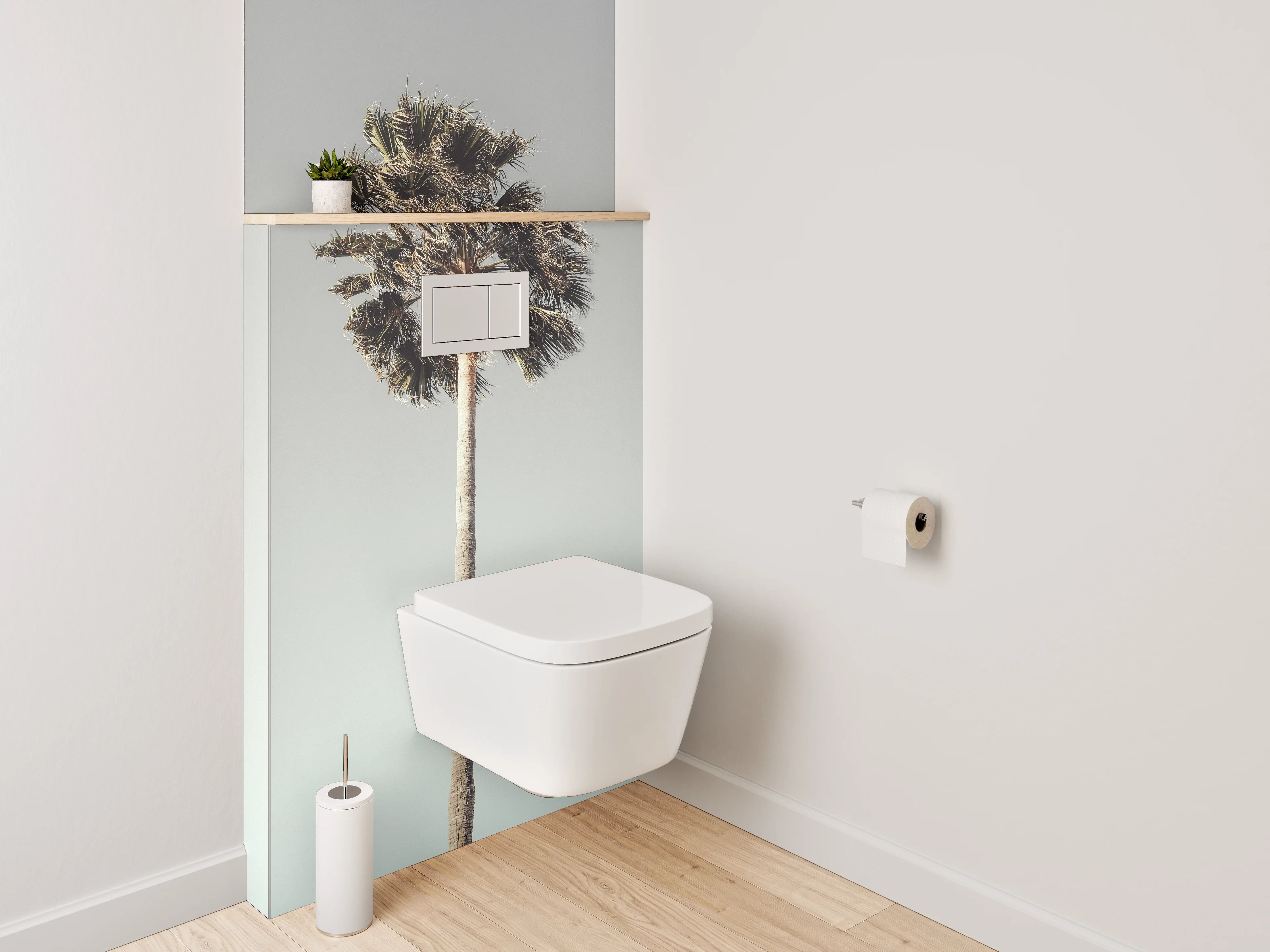 WC-Rückwand - Minimalistische Palme auf hellem Himmel
