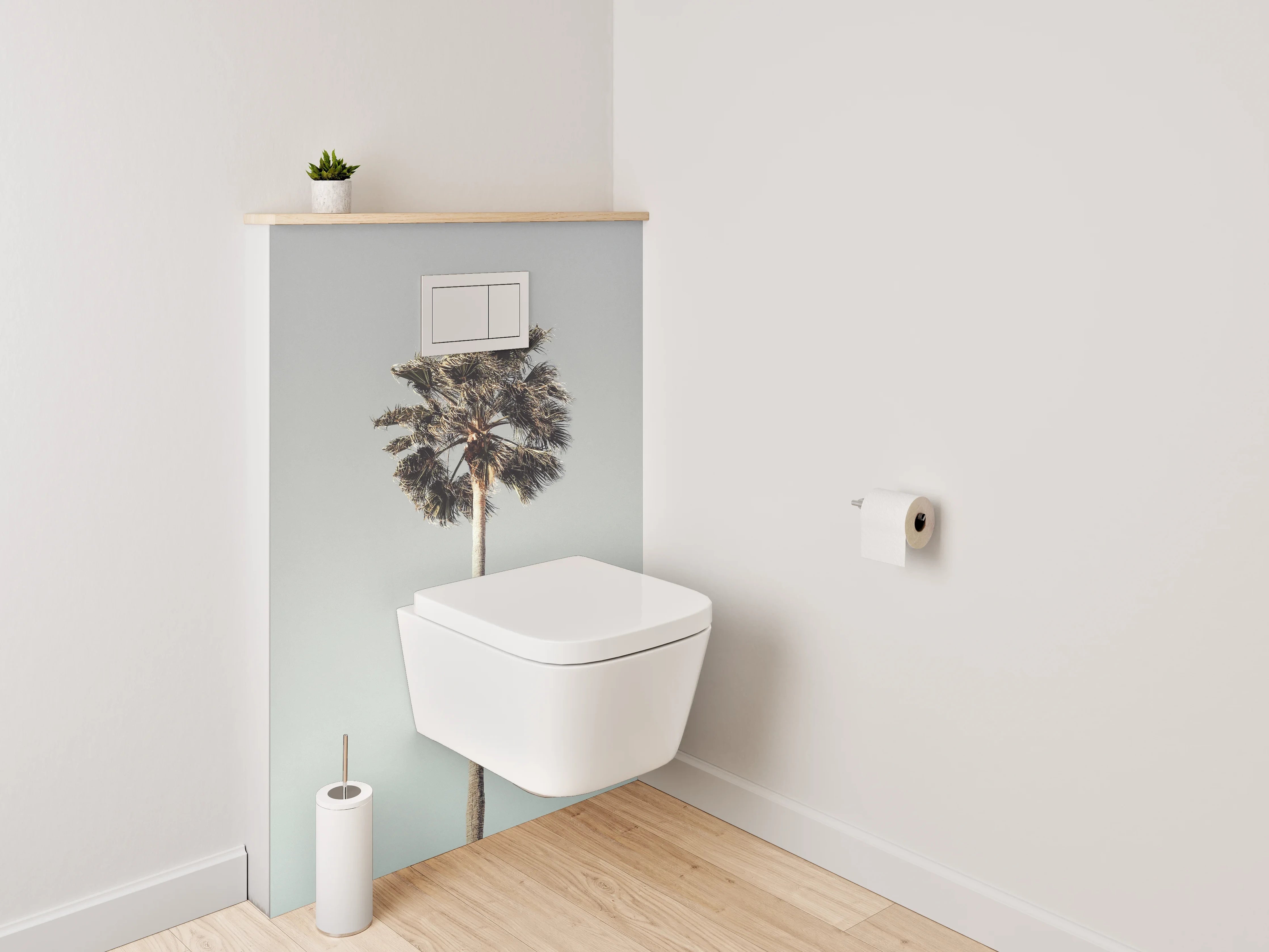 WC-Rückwand - Minimalistische Palme auf hellem Himmel