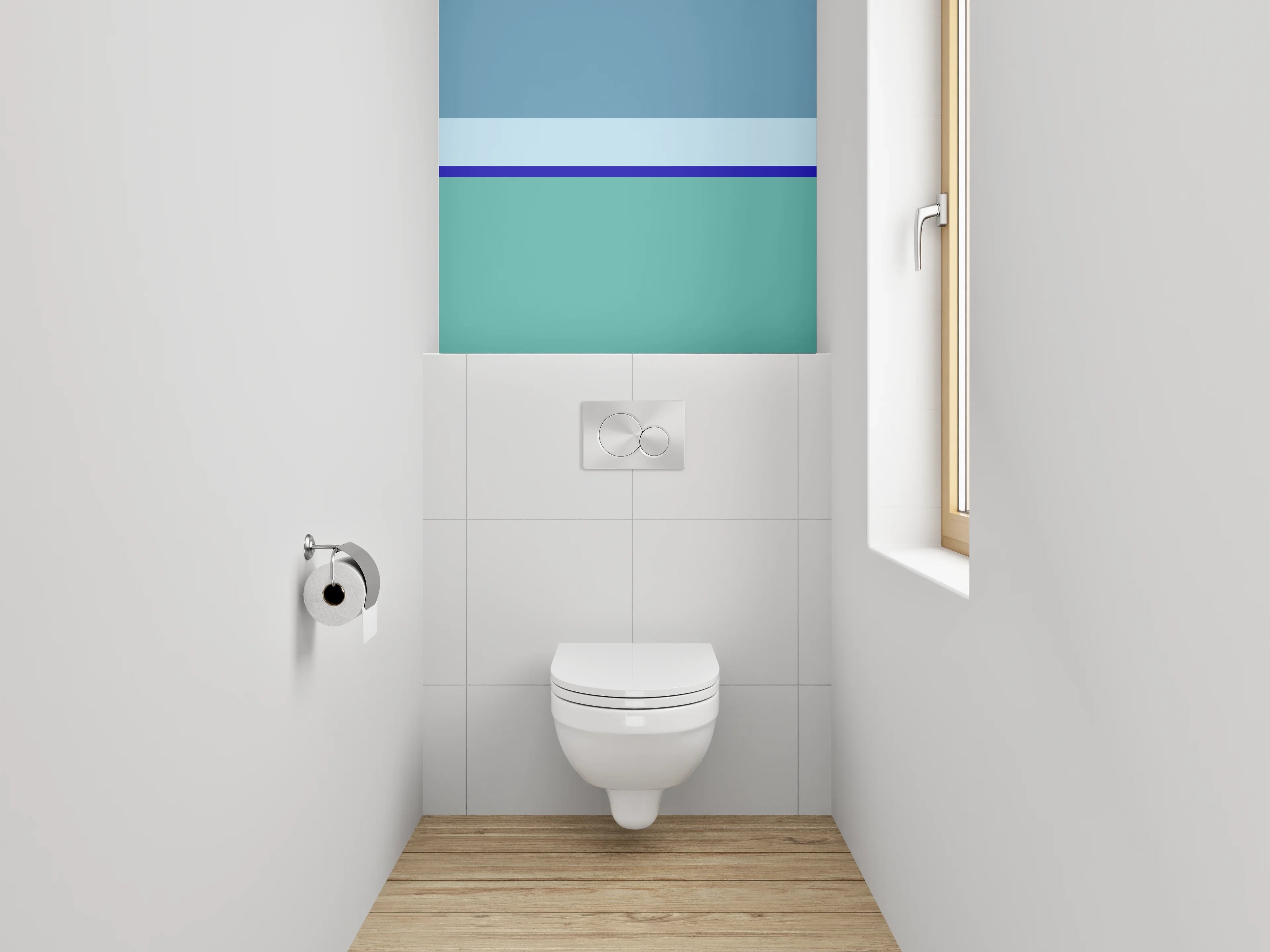 WC-Rückwand - Minimalistische Streifen in Blau und Türkis