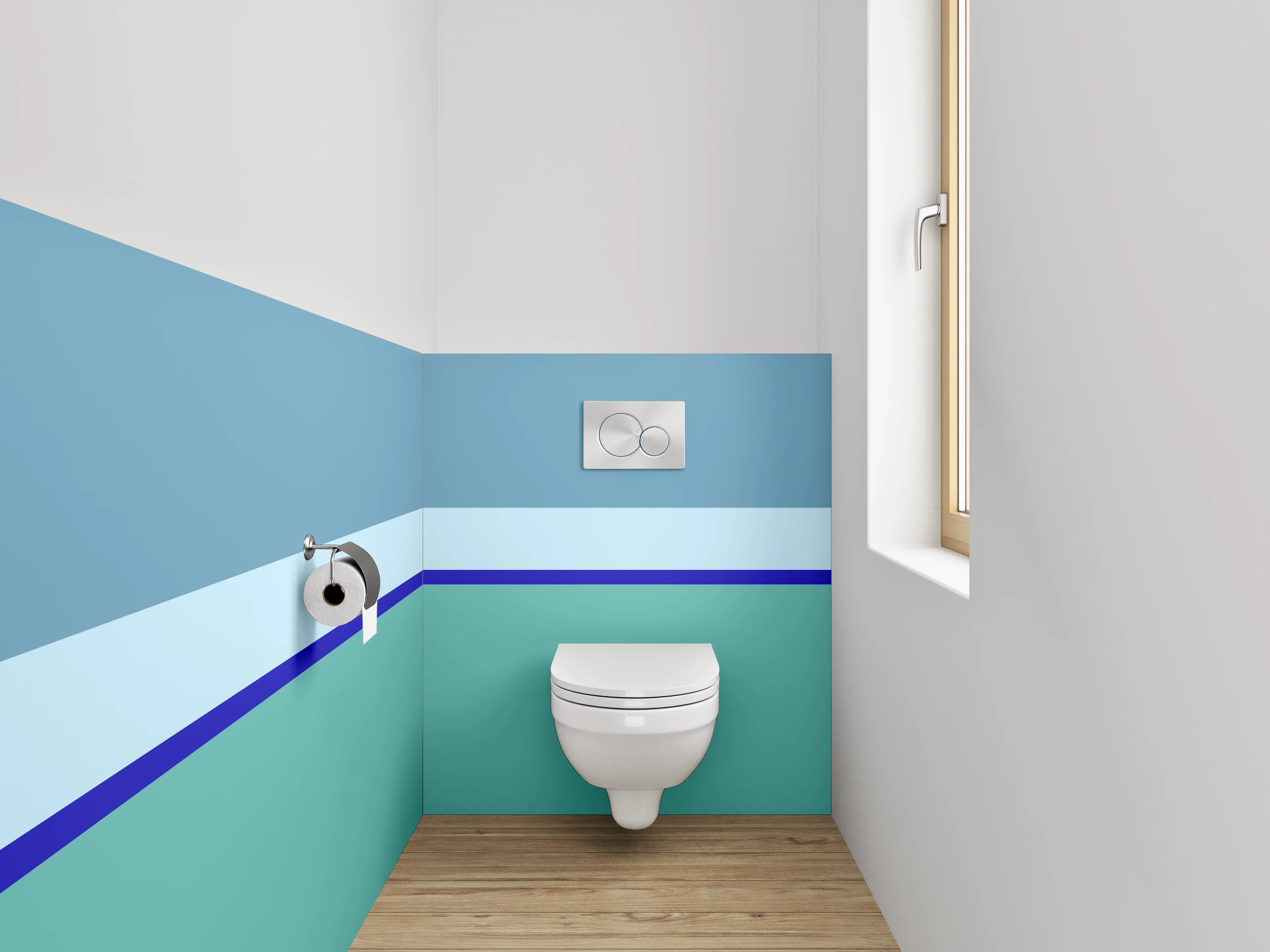 WC-Rückwand - Minimalistische Streifen in Blau und Türkis