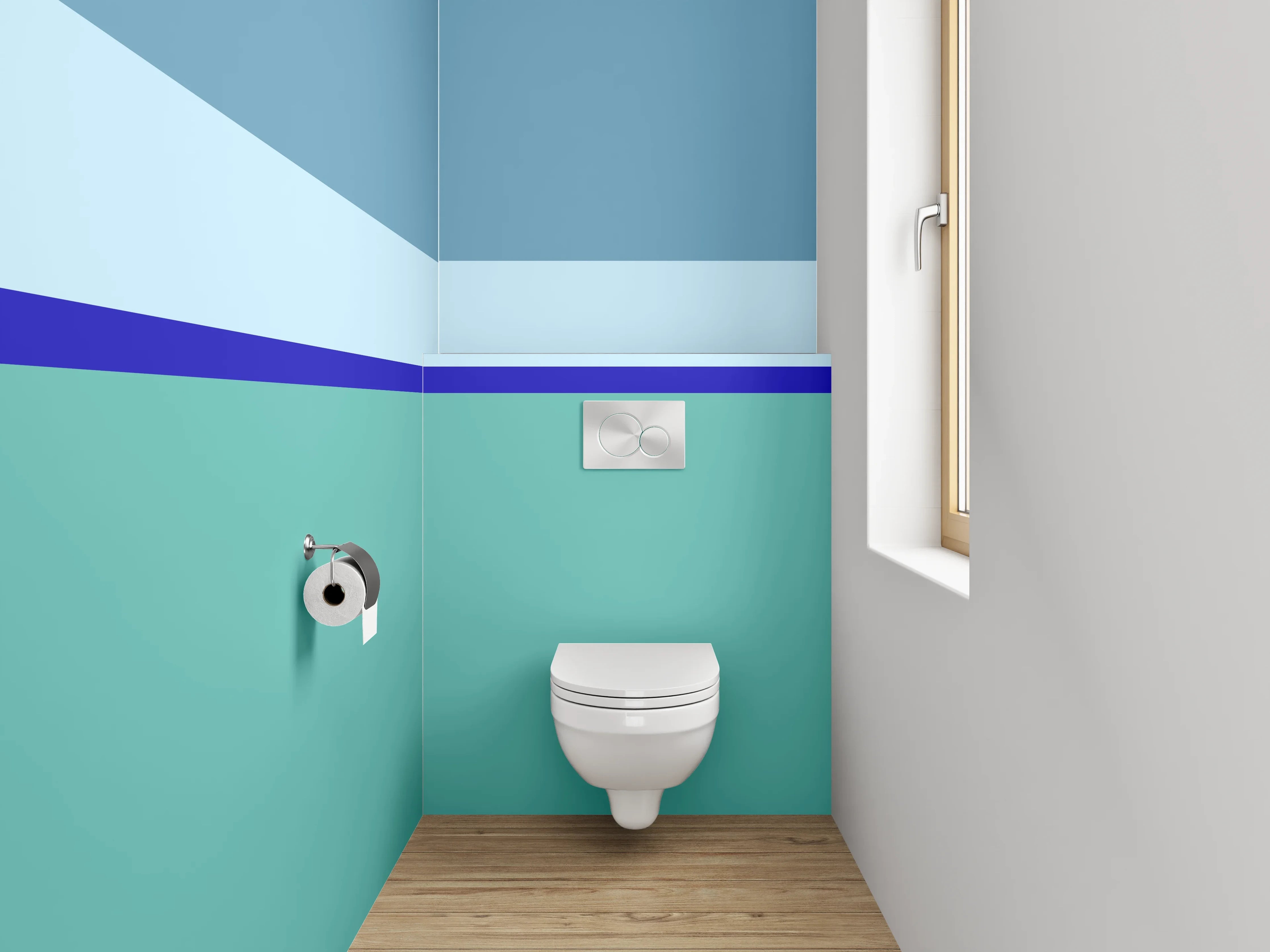 WC-Rückwand - Minimalistische Streifen in Blau und Türkis