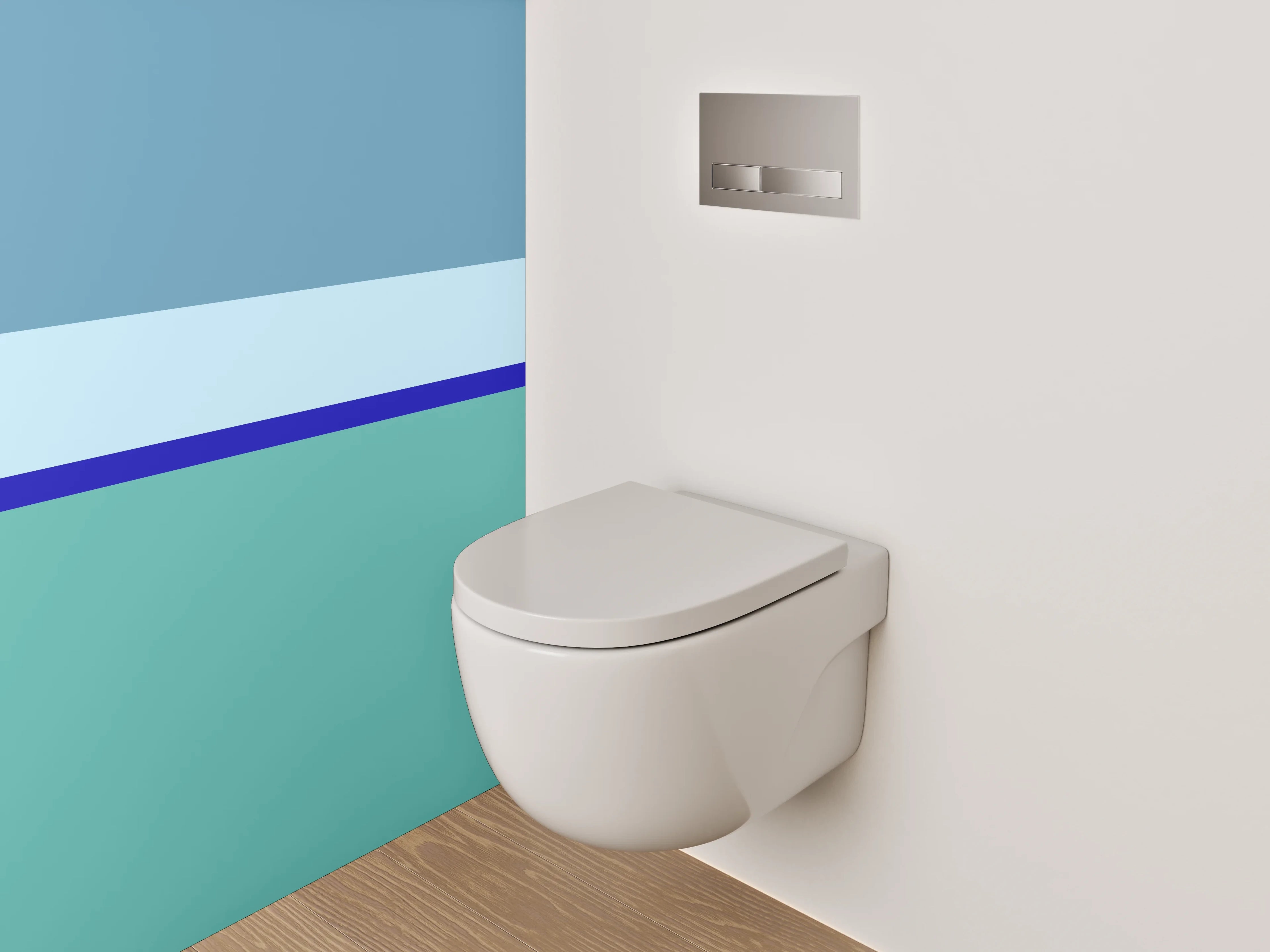 WC-Rückwand - Minimalistische Streifen in Blau und Türkis
