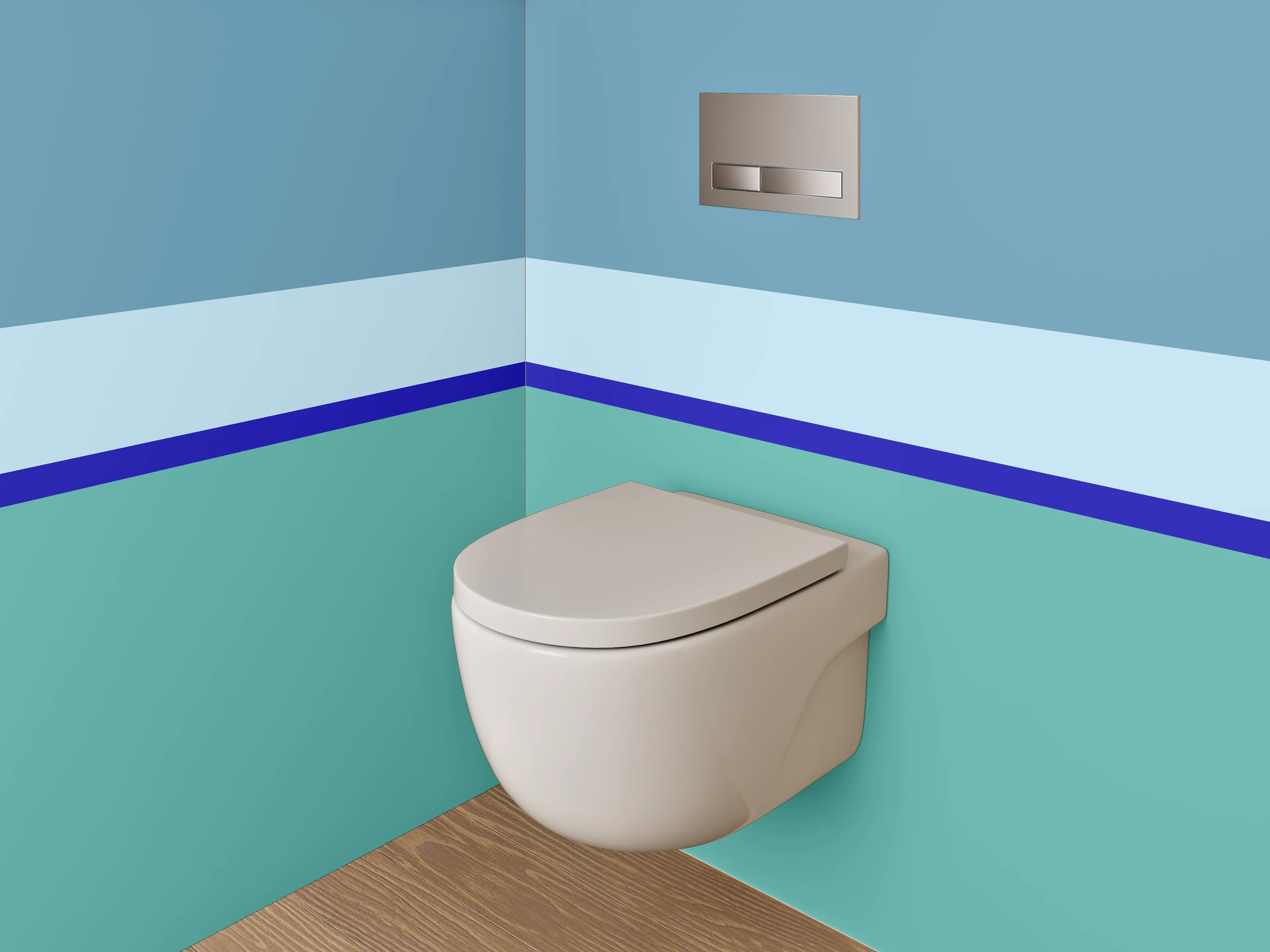 WC-Rückwand - Minimalistische Streifen in Blau und Türkis