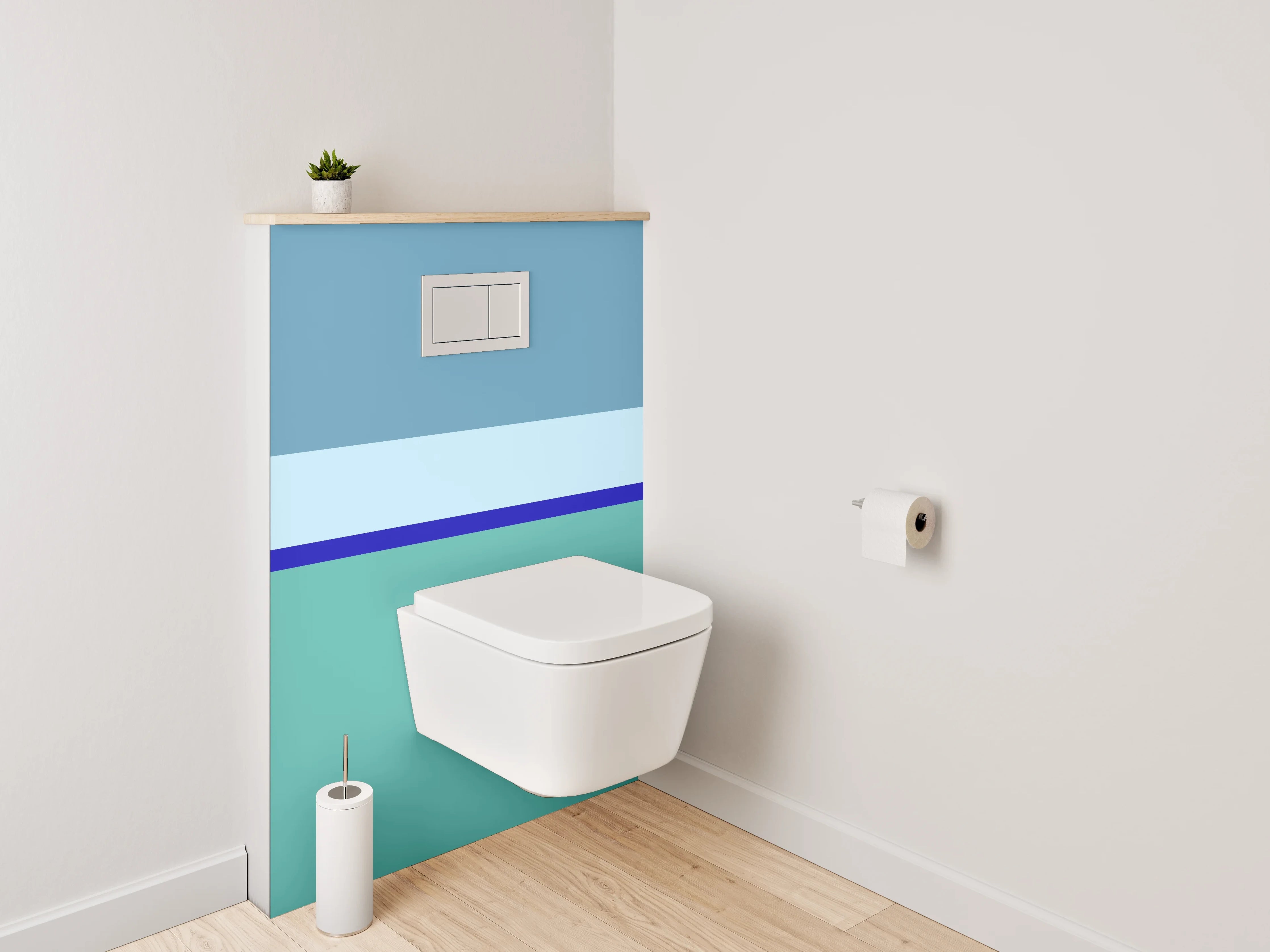 WC-Rückwand - Minimalistische Streifen in Blau und Türkis
