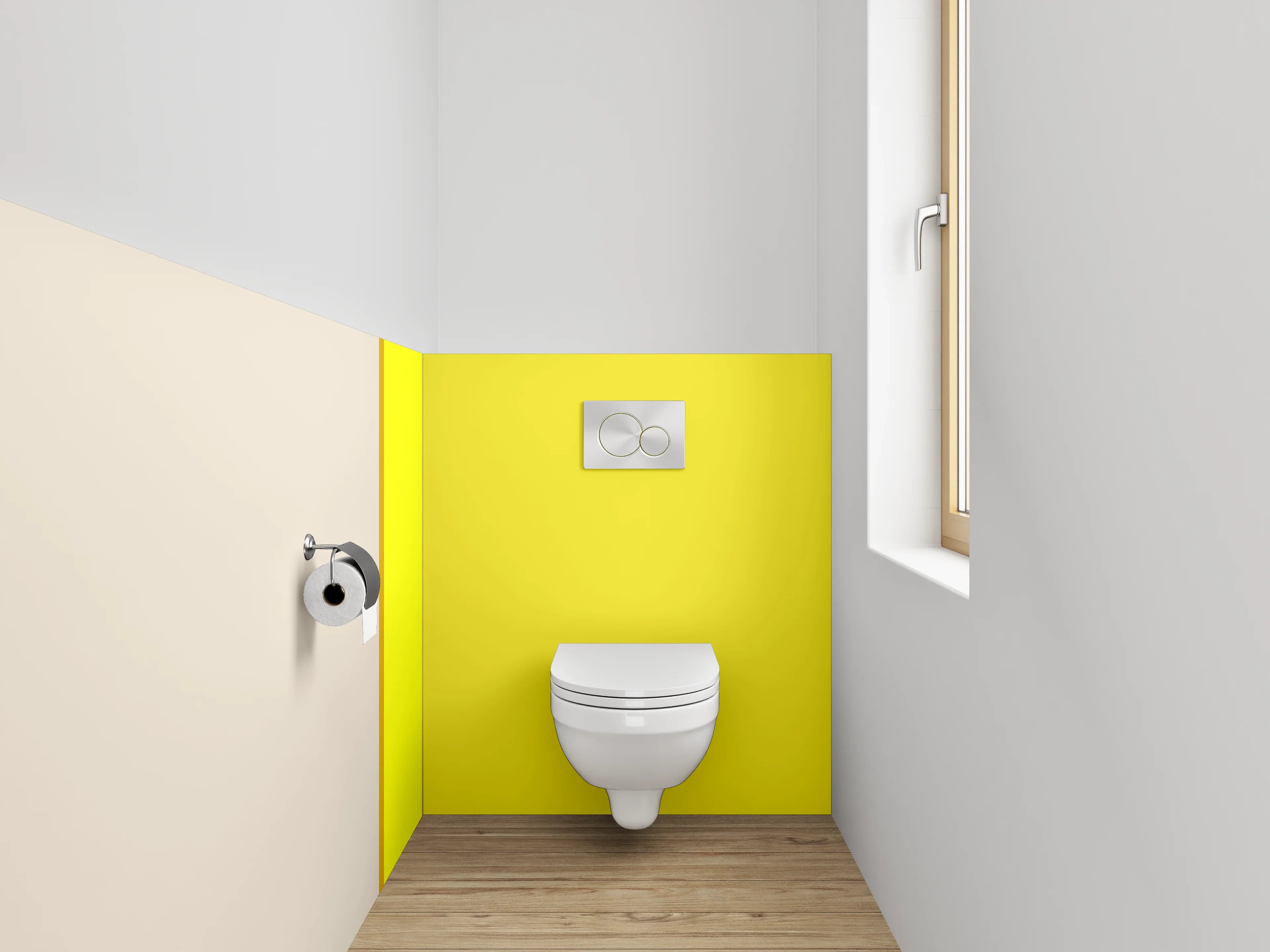 WC-Rückwand - Minimalistische gelb-beige Farbflächen