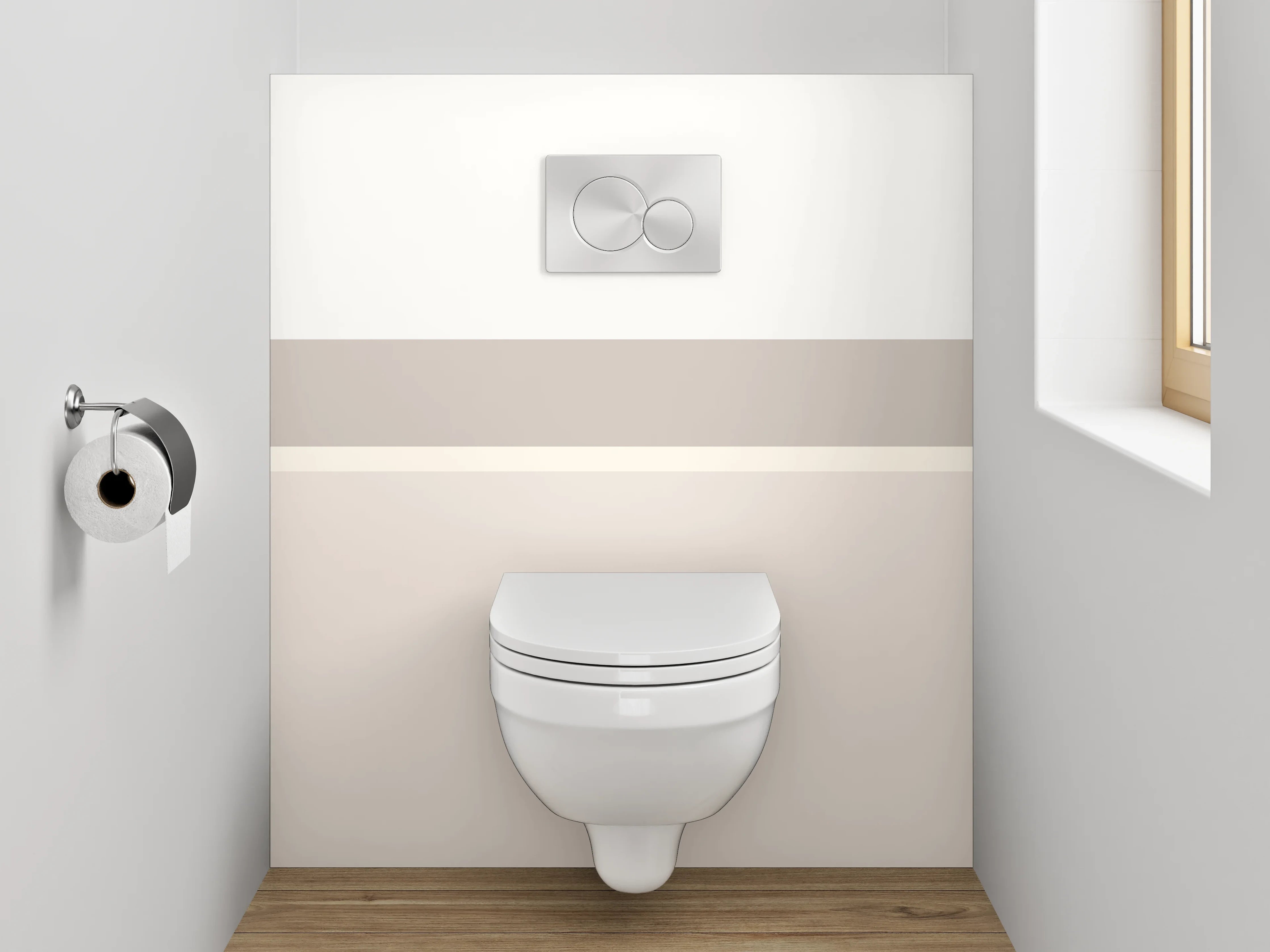 WC-Rückwand - Minimalistische weiße und beigetöne Wand