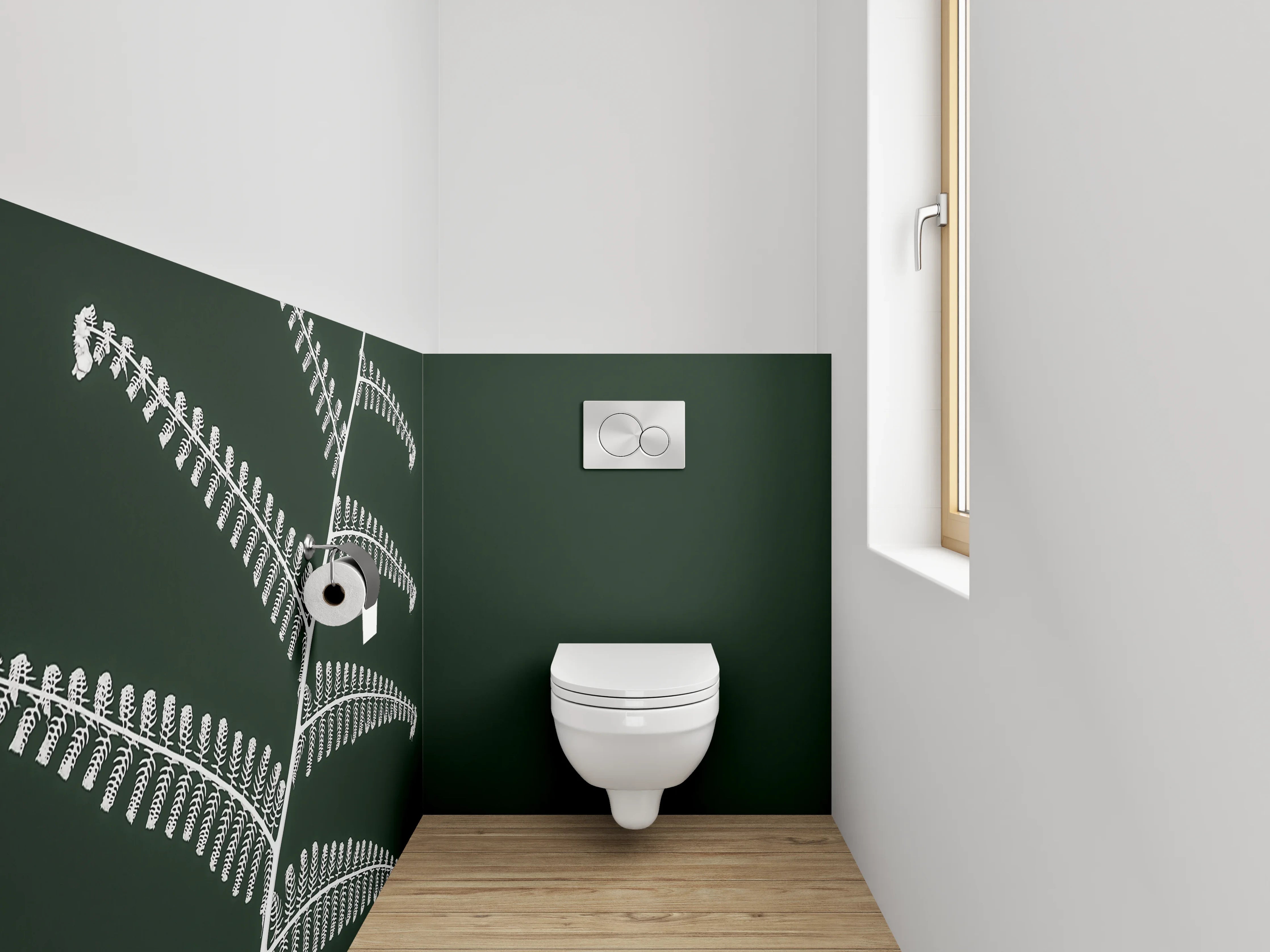 WC-Rückwand - Minimalistischer Farn auf dunklem Grün