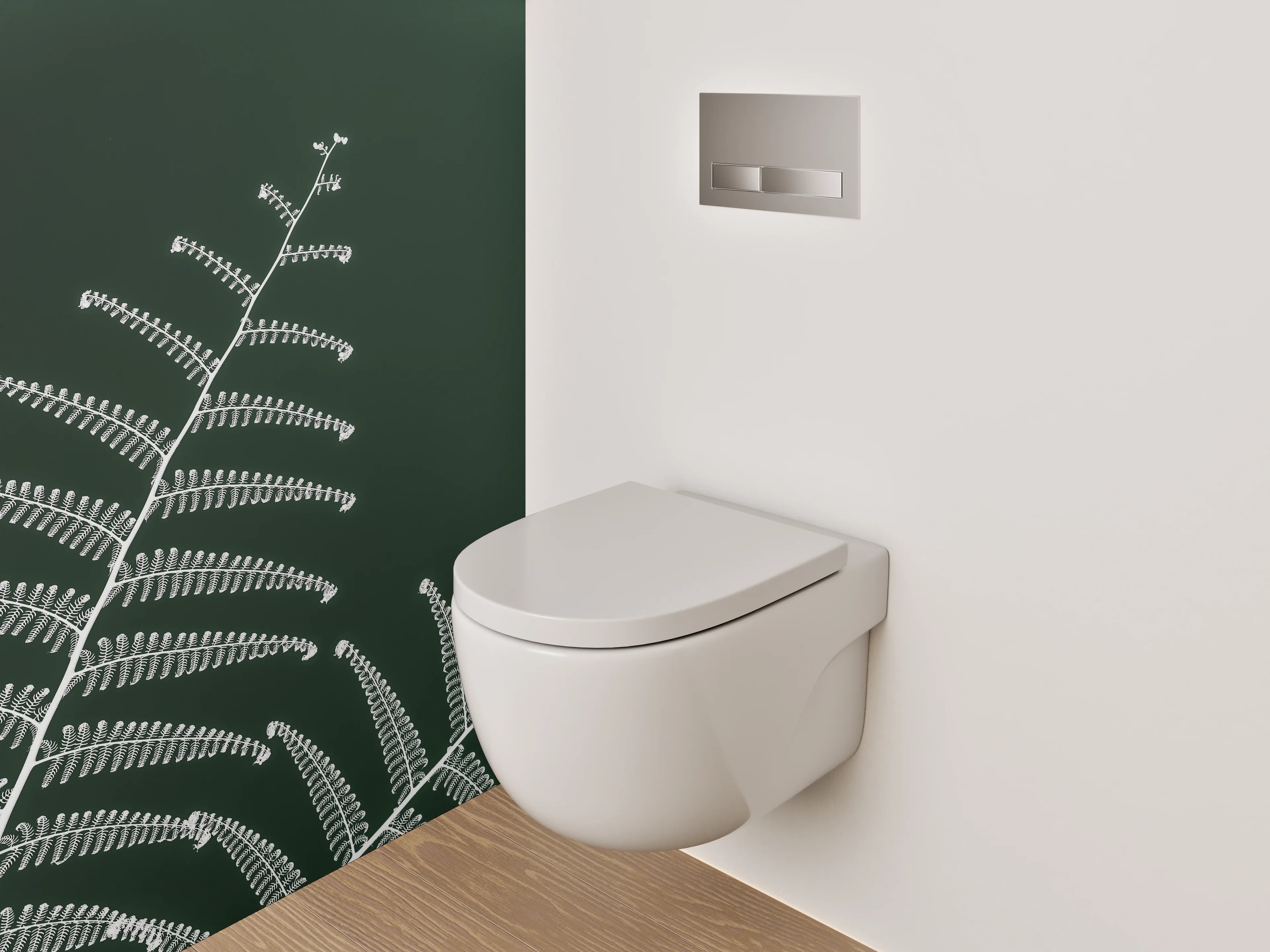 WC-Rückwand - Minimalistischer Farn auf dunklem Grün
