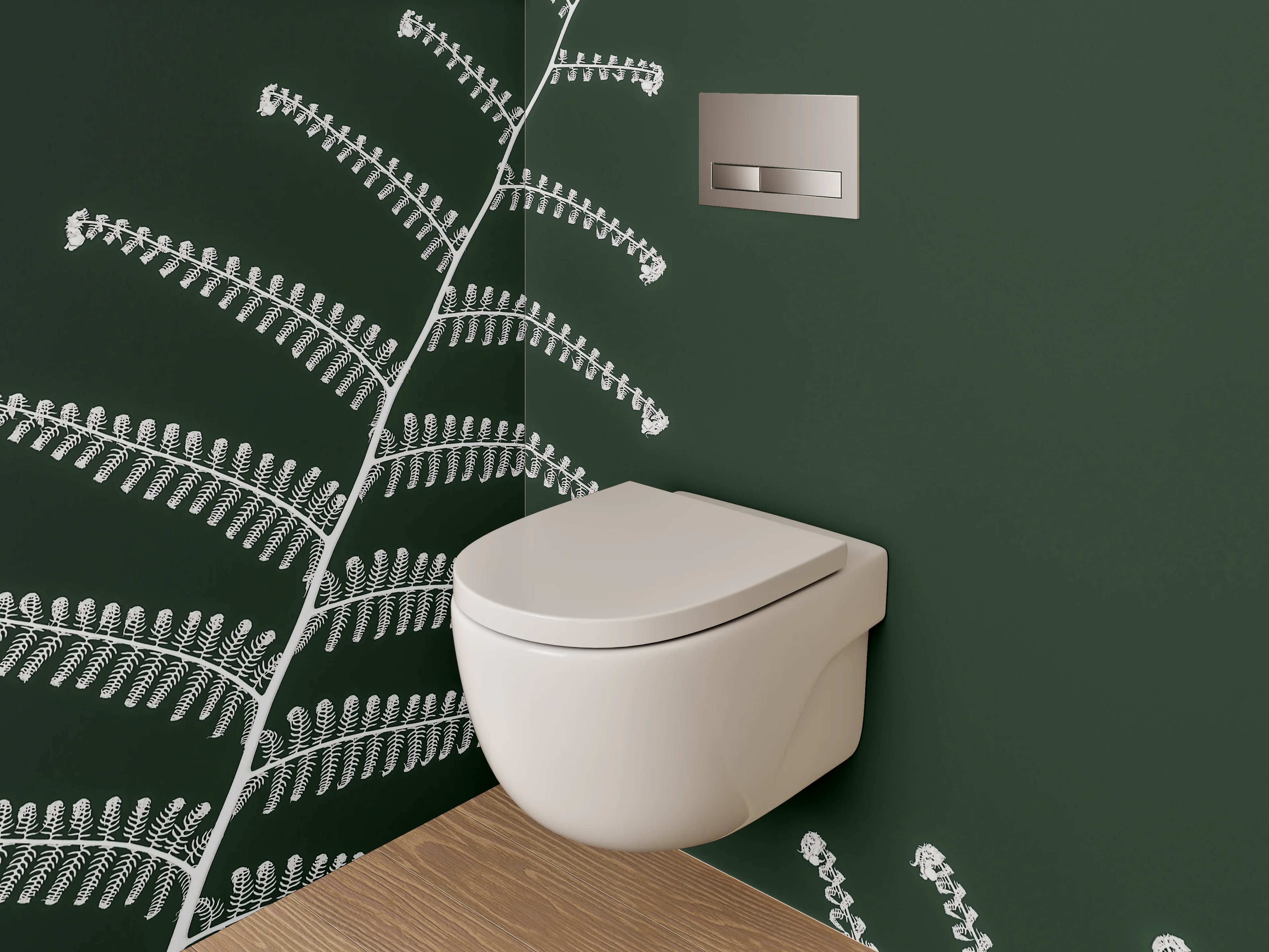 WC-Rückwand - Minimalistischer Farn auf dunklem Grün