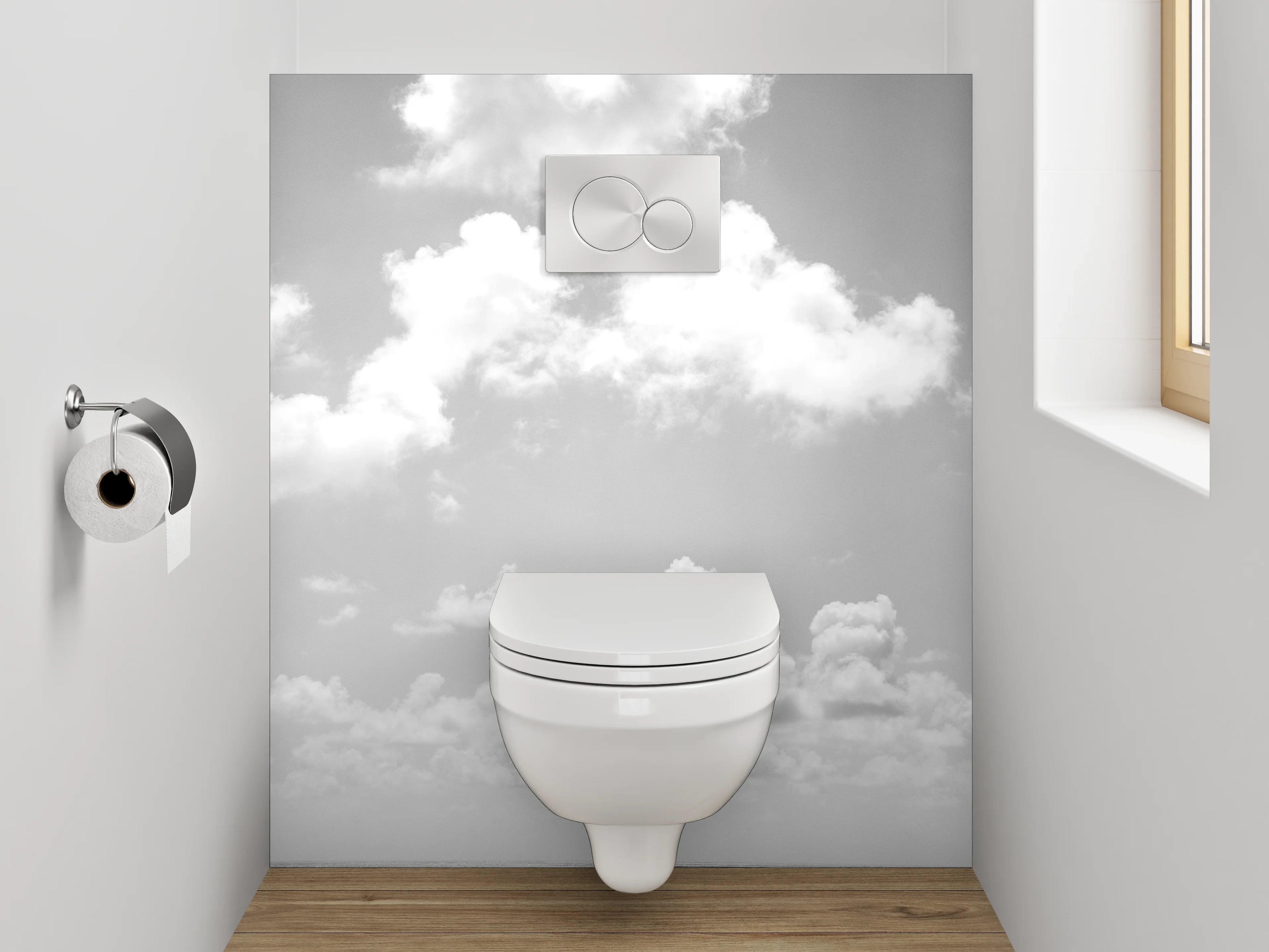 WC-Rückwand - Minimalistischer Himmel über dem Meer – Schwarz-Weiß