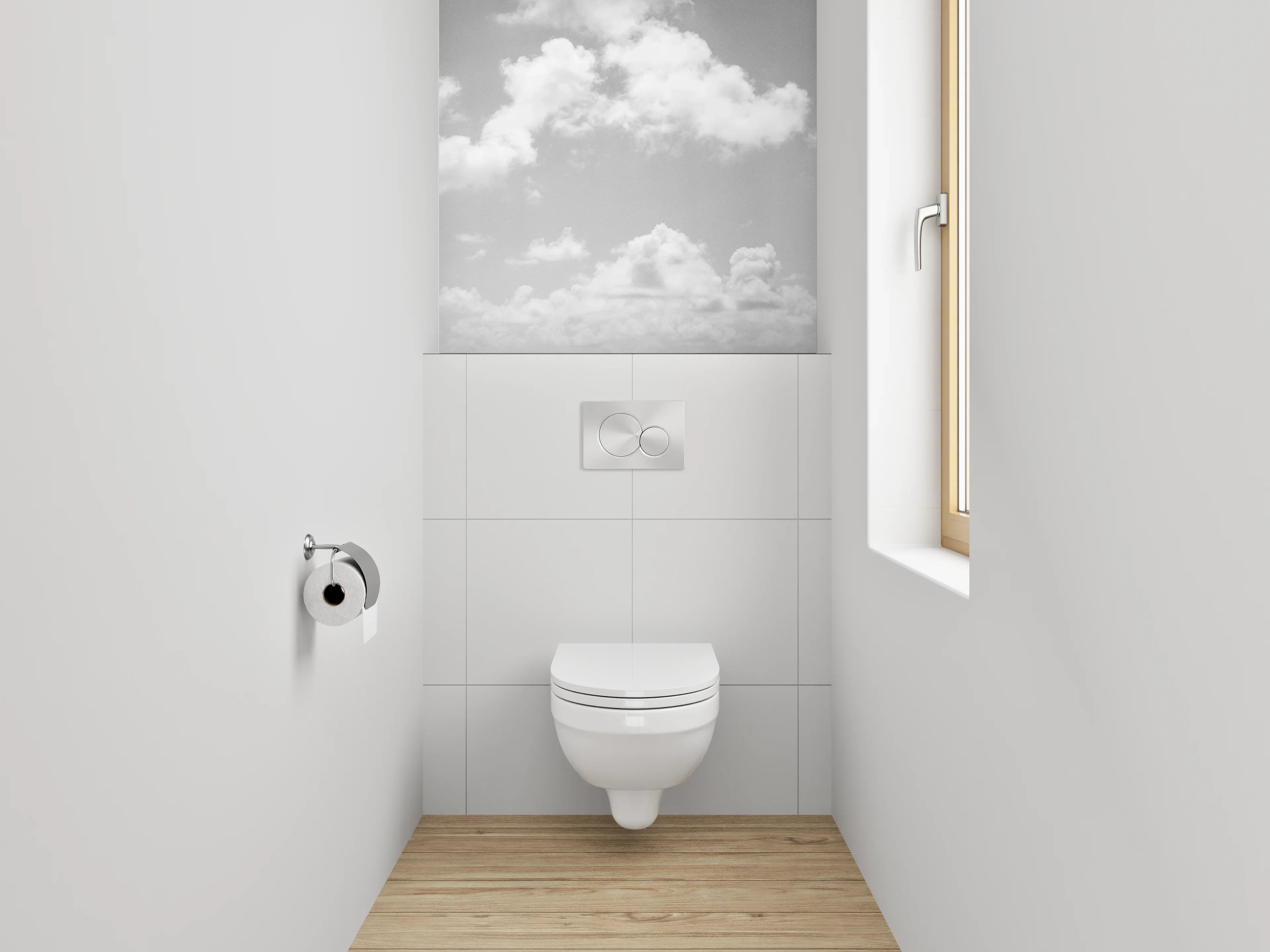 WC-Rückwand - Minimalistischer Himmel über dem Meer – Schwarz-Weiß
