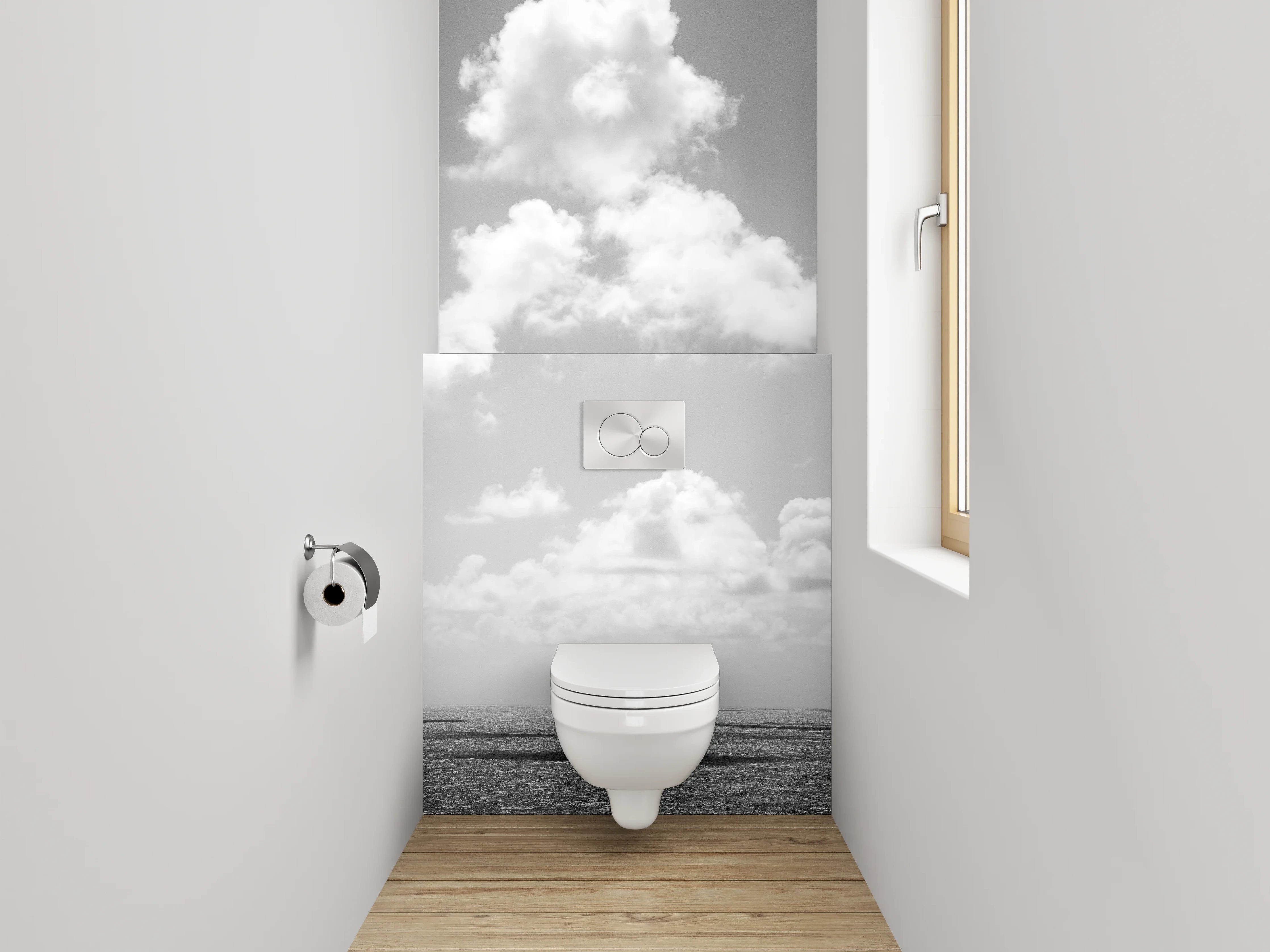 WC-Rückwand - Minimalistischer Himmel über dem Meer – Schwarz-Weiß