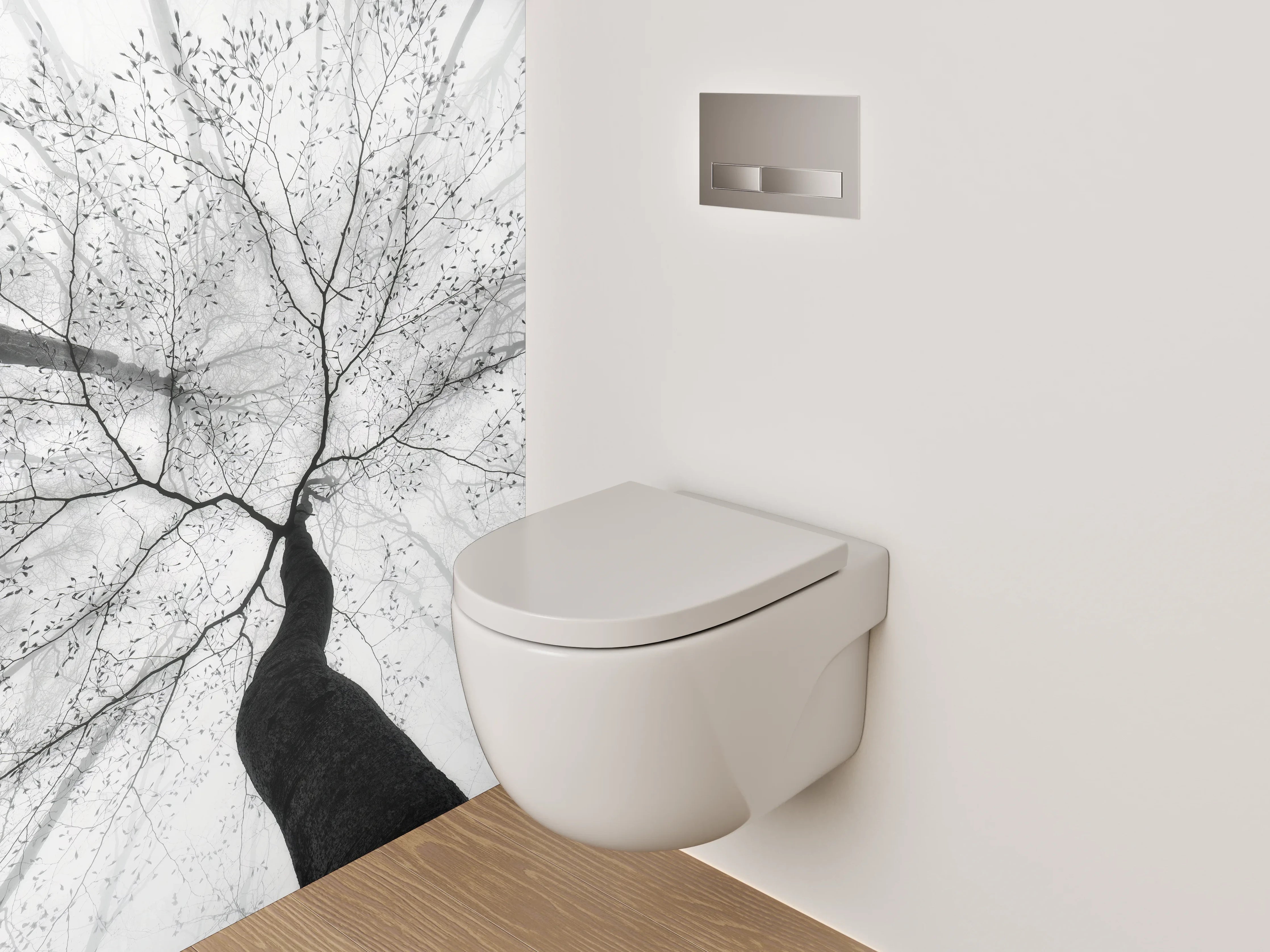 WC-Rückwand - Minimalistischer Schwarz-Weiß-Baum