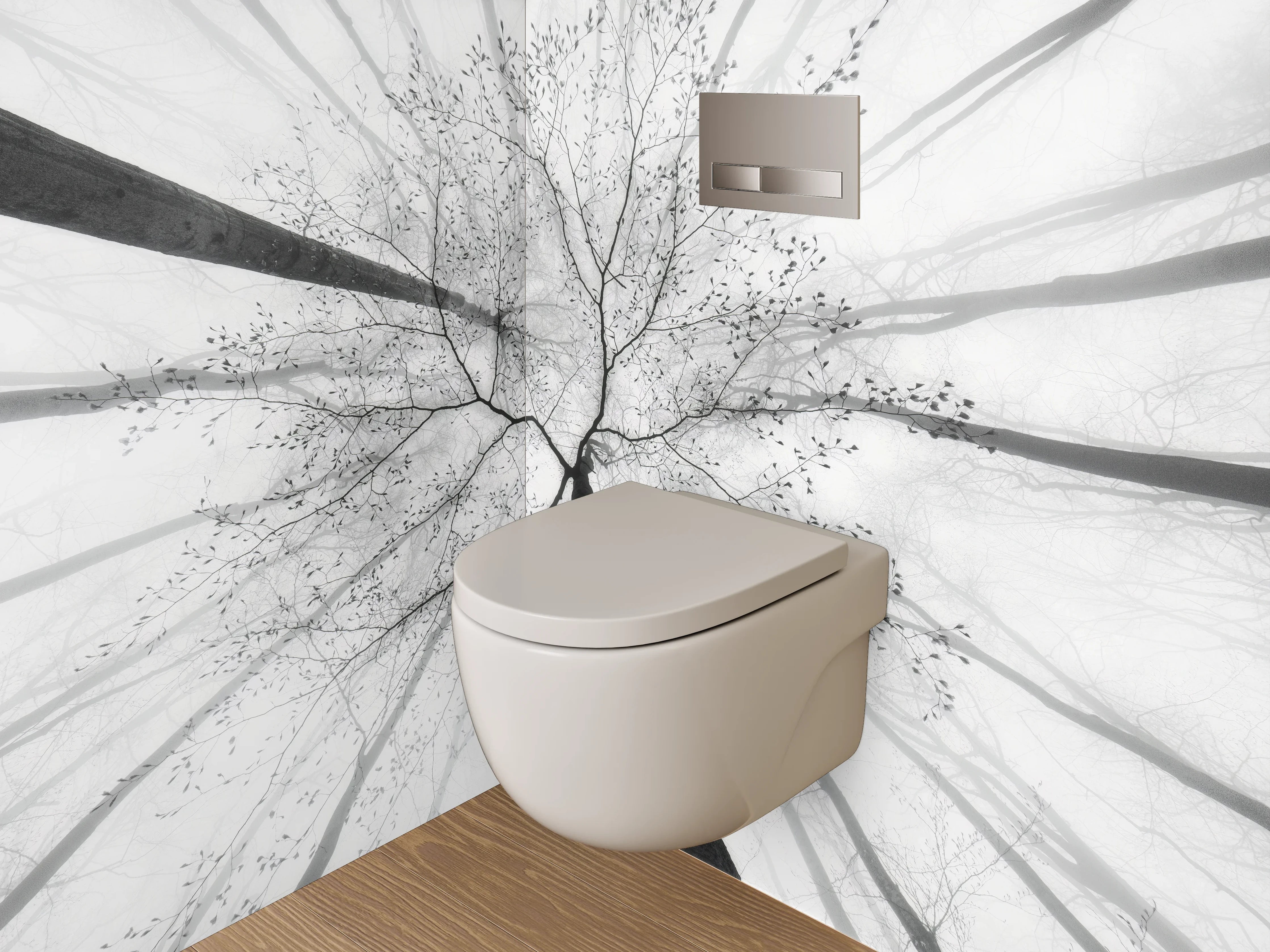 WC-Rückwand - Minimalistischer Schwarz-Weiß-Baum