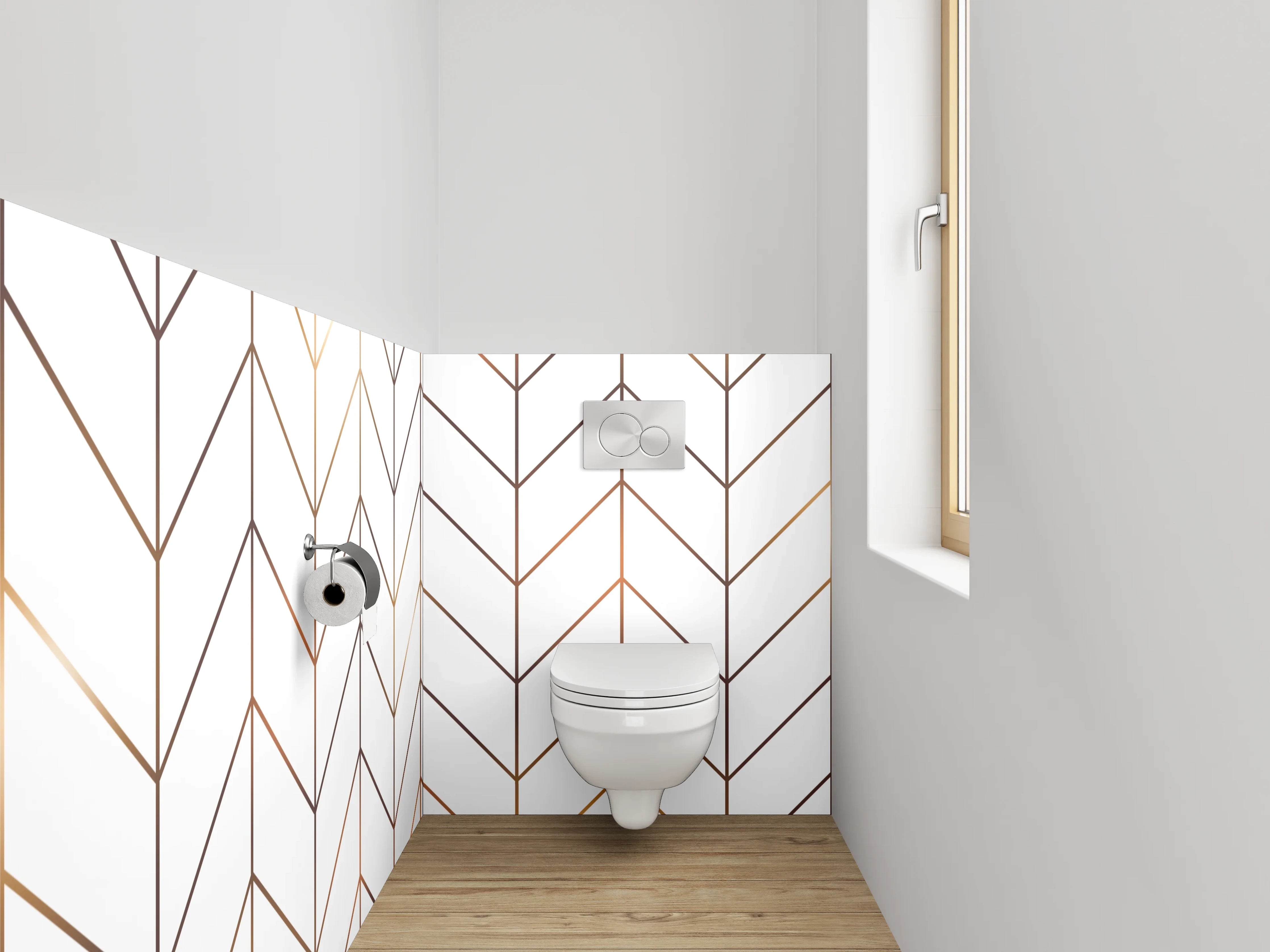 WC-Rückwand - Minimalistisches Fischgrät-Linienmuster Weiß