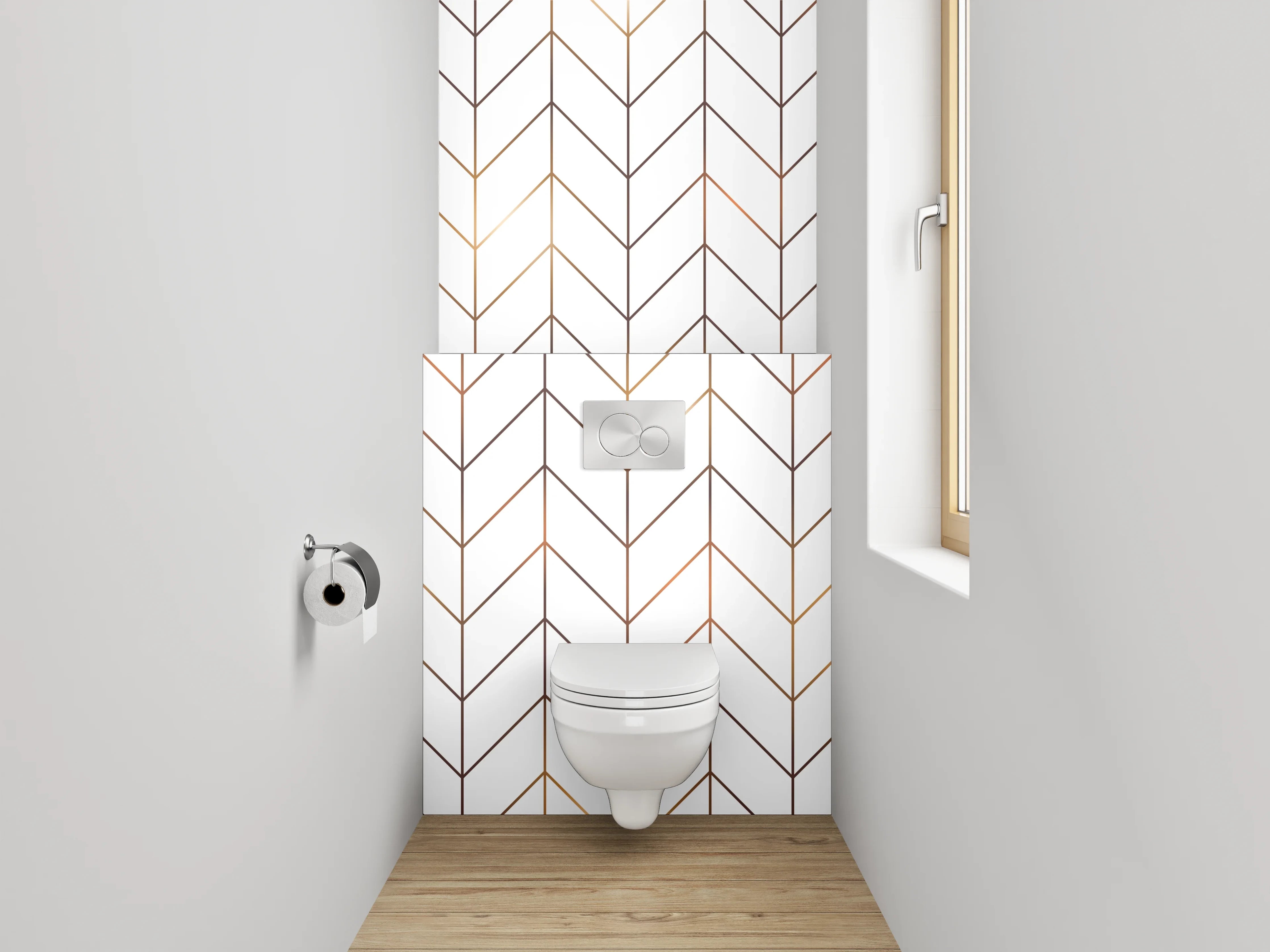 WC-Rückwand - Minimalistisches Fischgrät-Linienmuster Weiß
