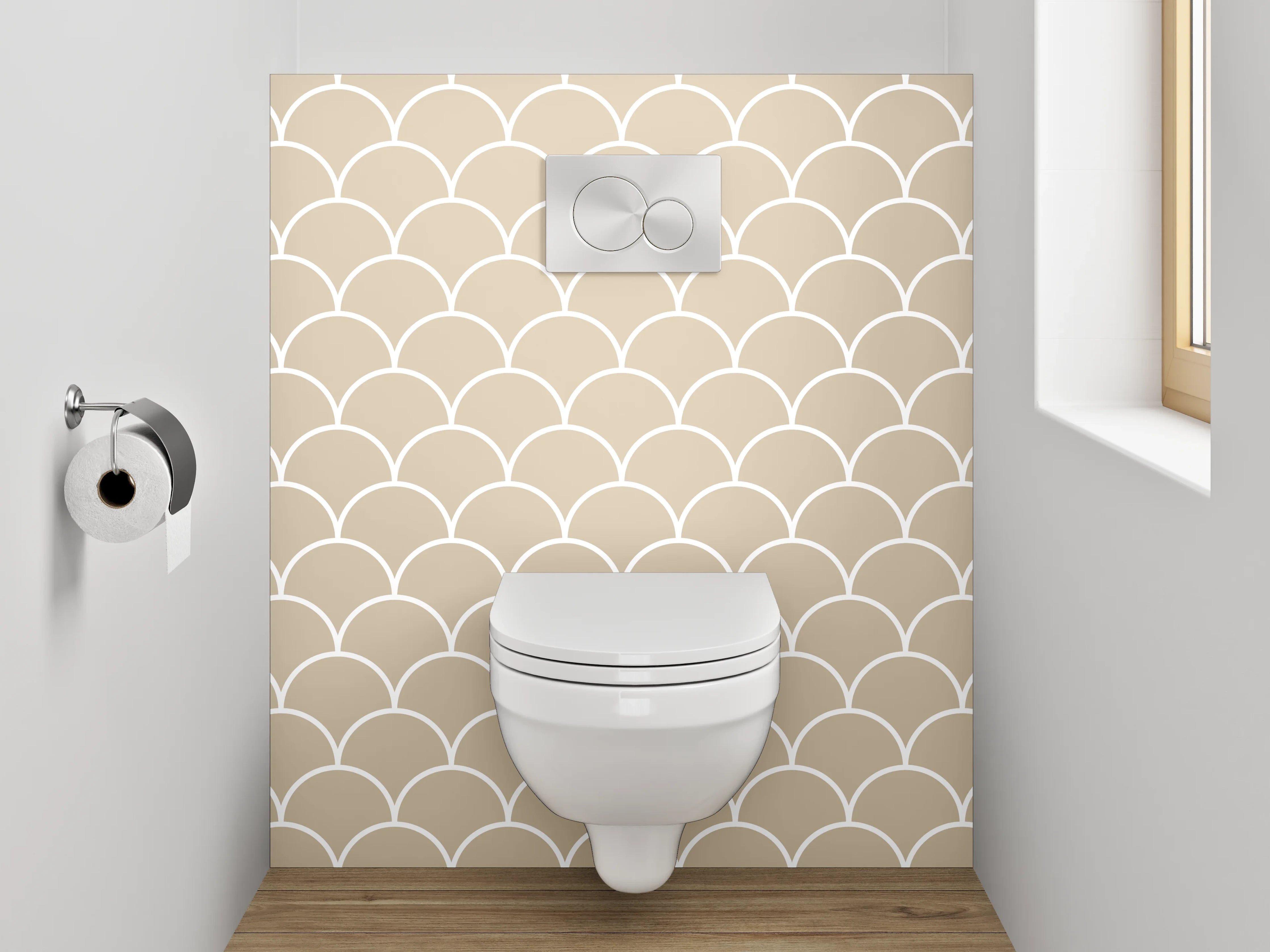 WC-Rückwand - Minimalistisches Fischschuppen-Muster Beige