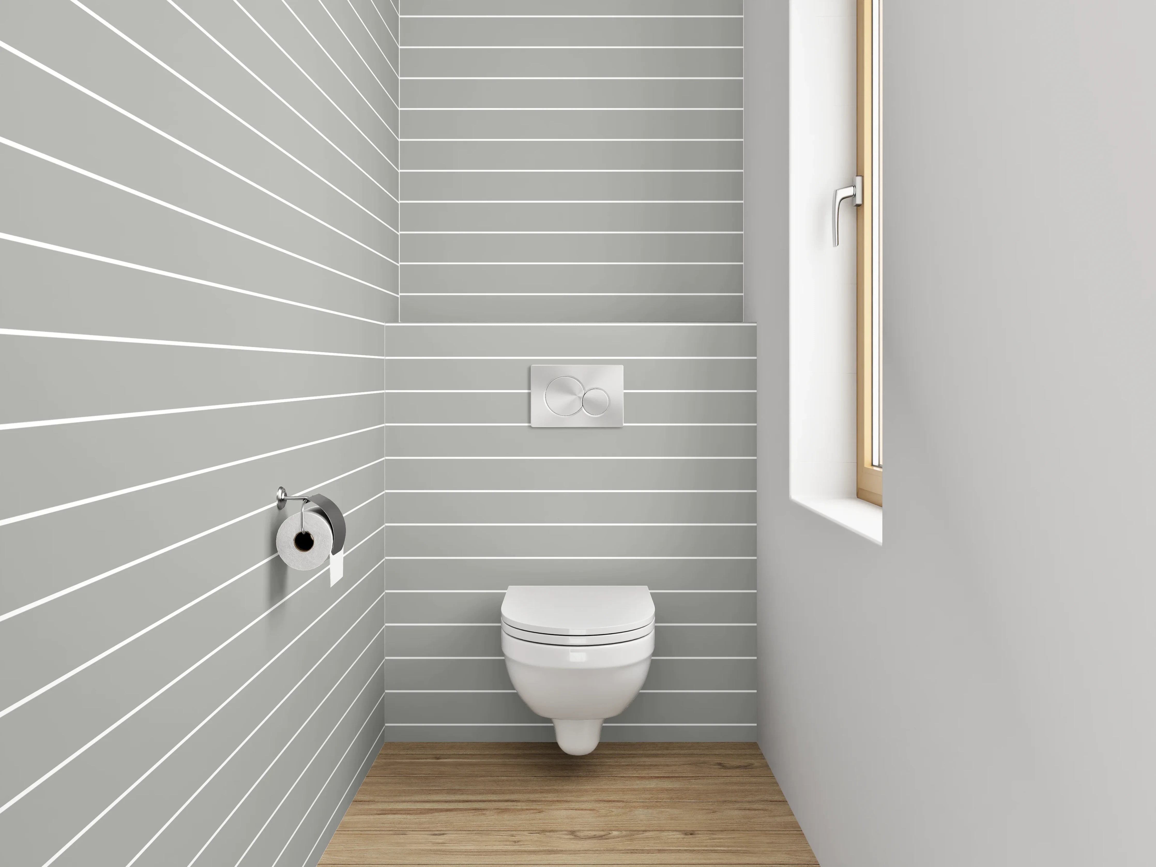 WC-Rückwand - Minimalistisches Linienmuster Grau Weiß