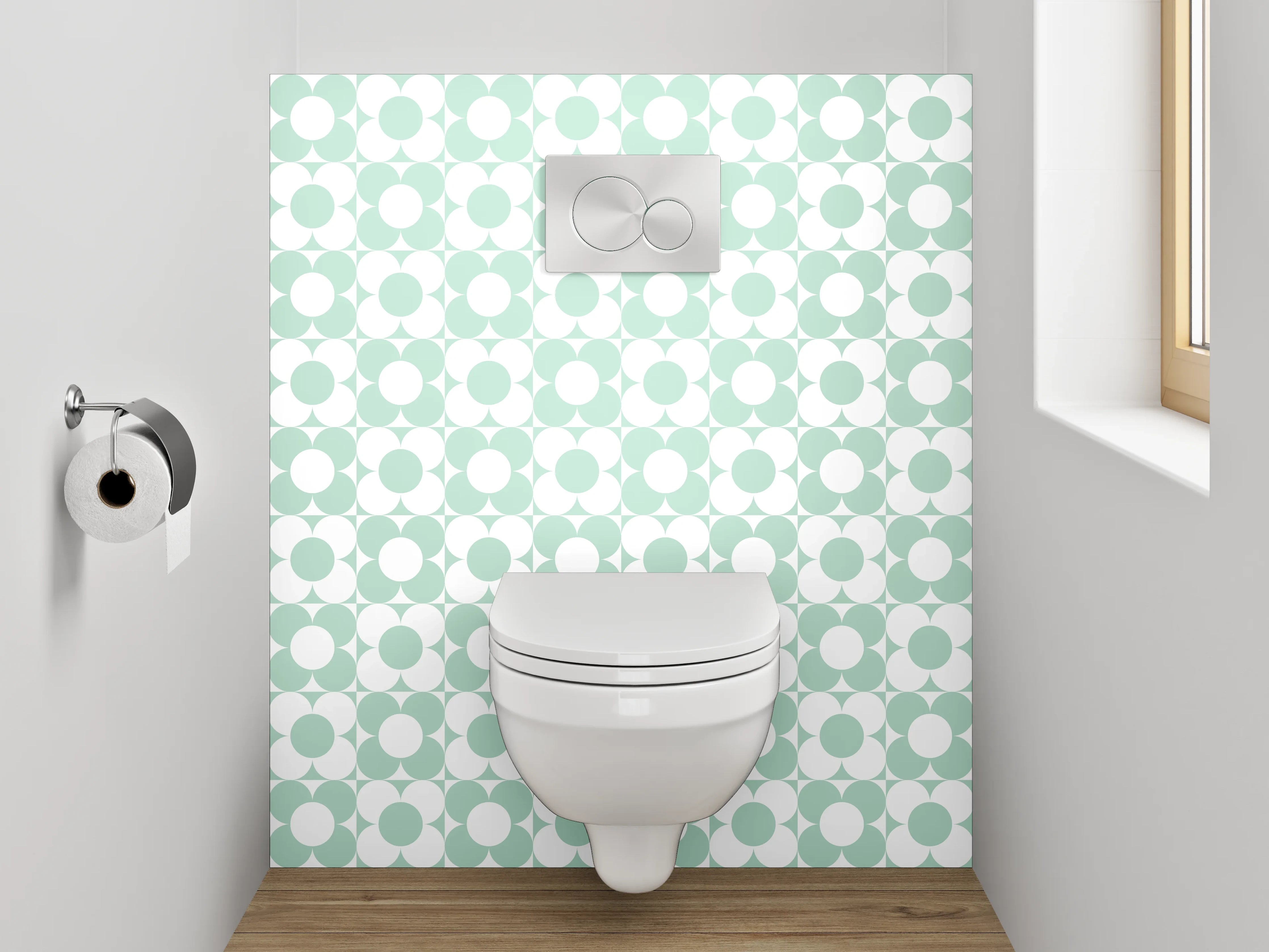 WC-Rückwand - Minimalistisches Retro-Kreismuster Grün Weiß