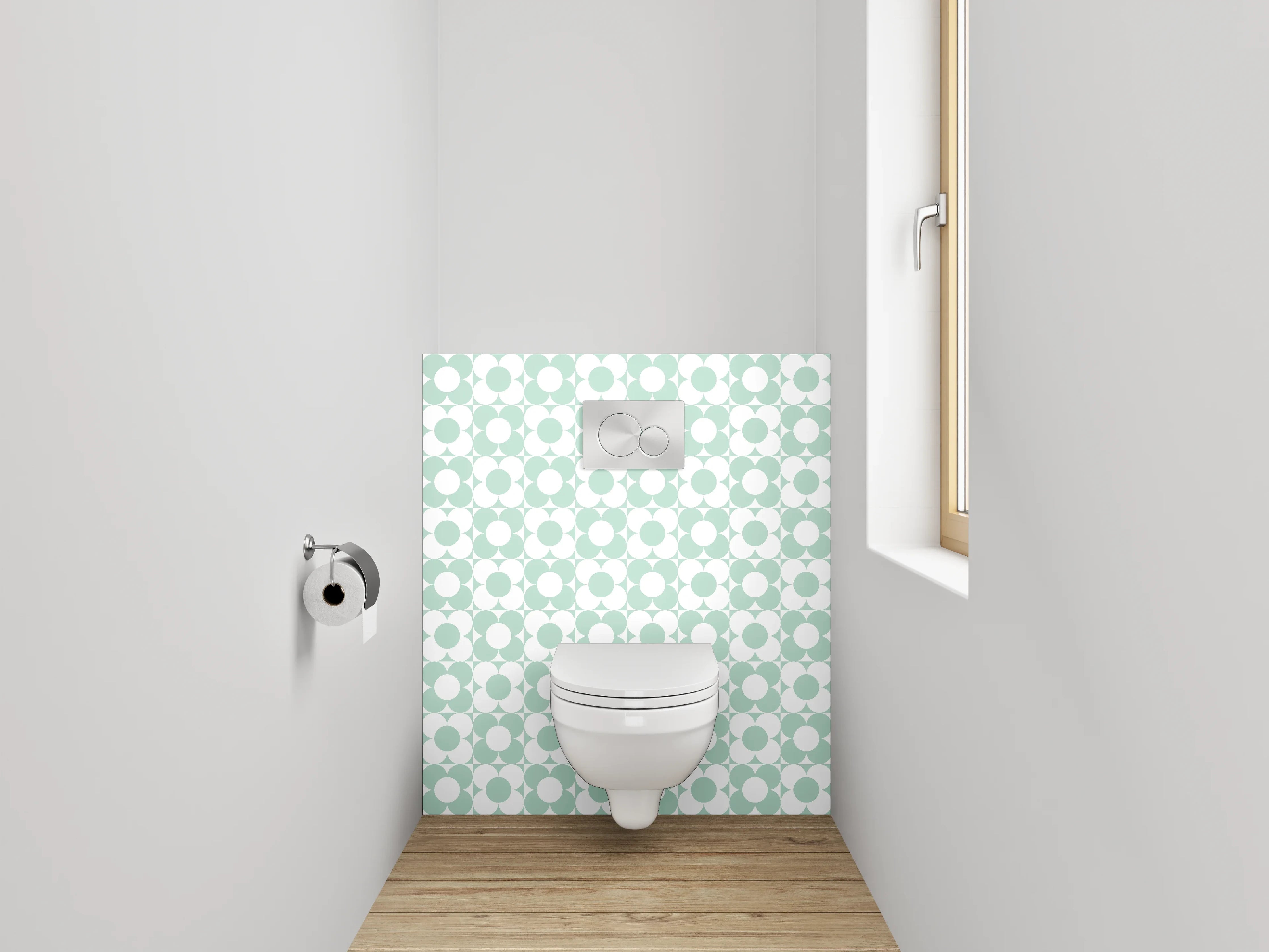 WC-Rückwand - Minimalistisches Retro-Kreismuster Grün Weiß