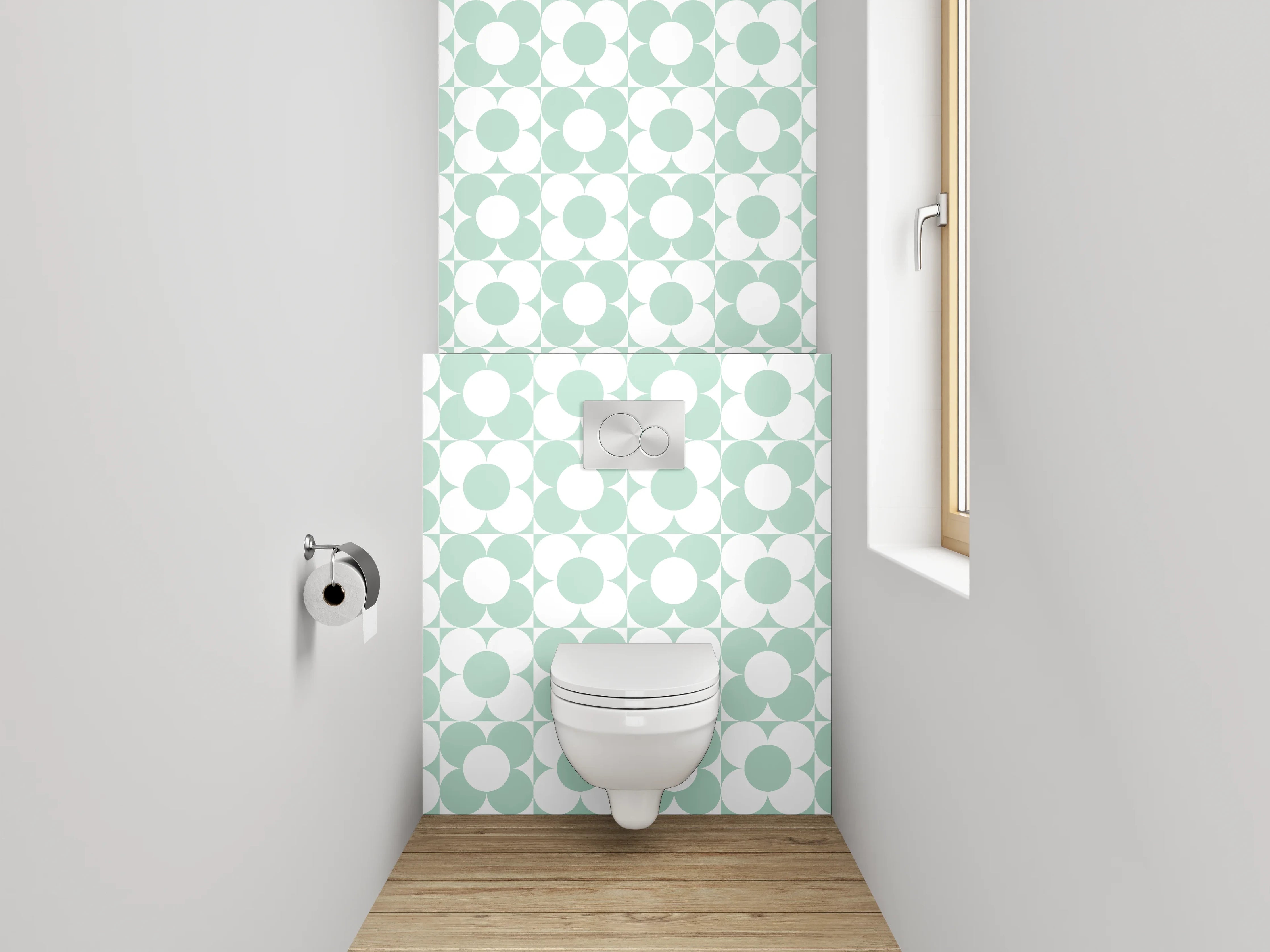 WC-Rückwand - Minimalistisches Retro-Kreismuster Grün Weiß