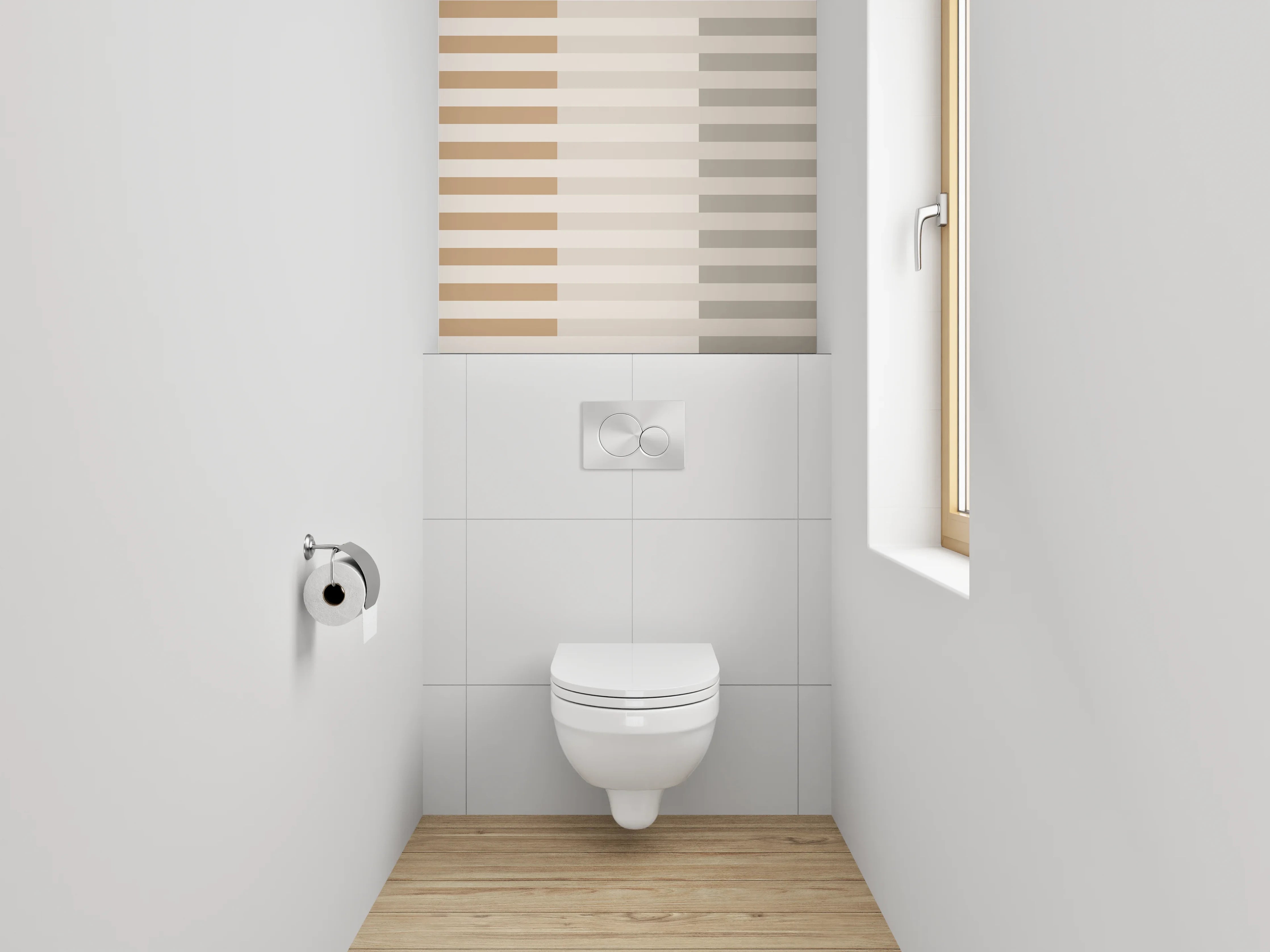 WC-Rückwand - Minimalistisches Streifenmuster Beige Grau