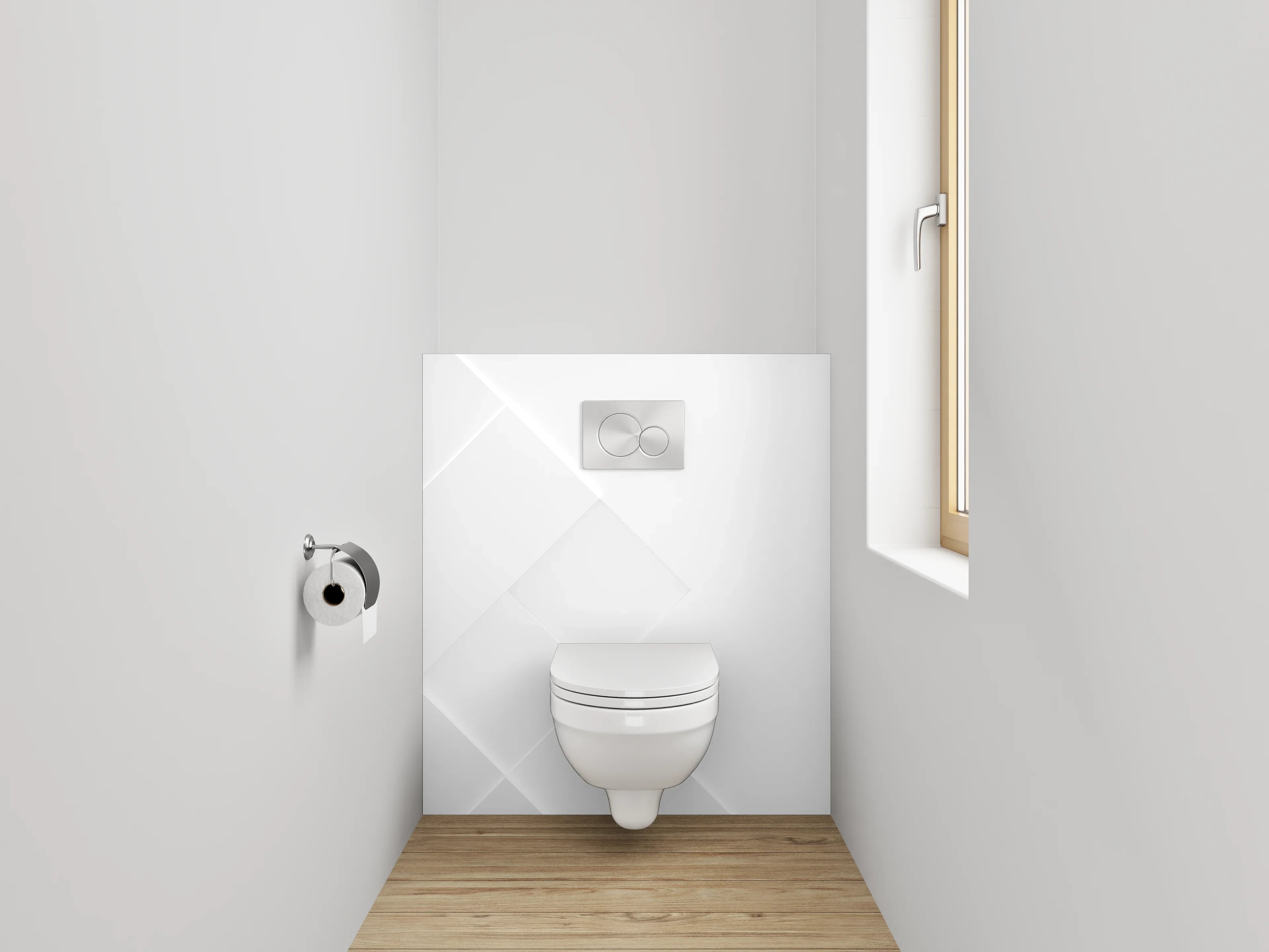 WC-Rückwand - Minimalistisches weiß-graues Diamant-Muster