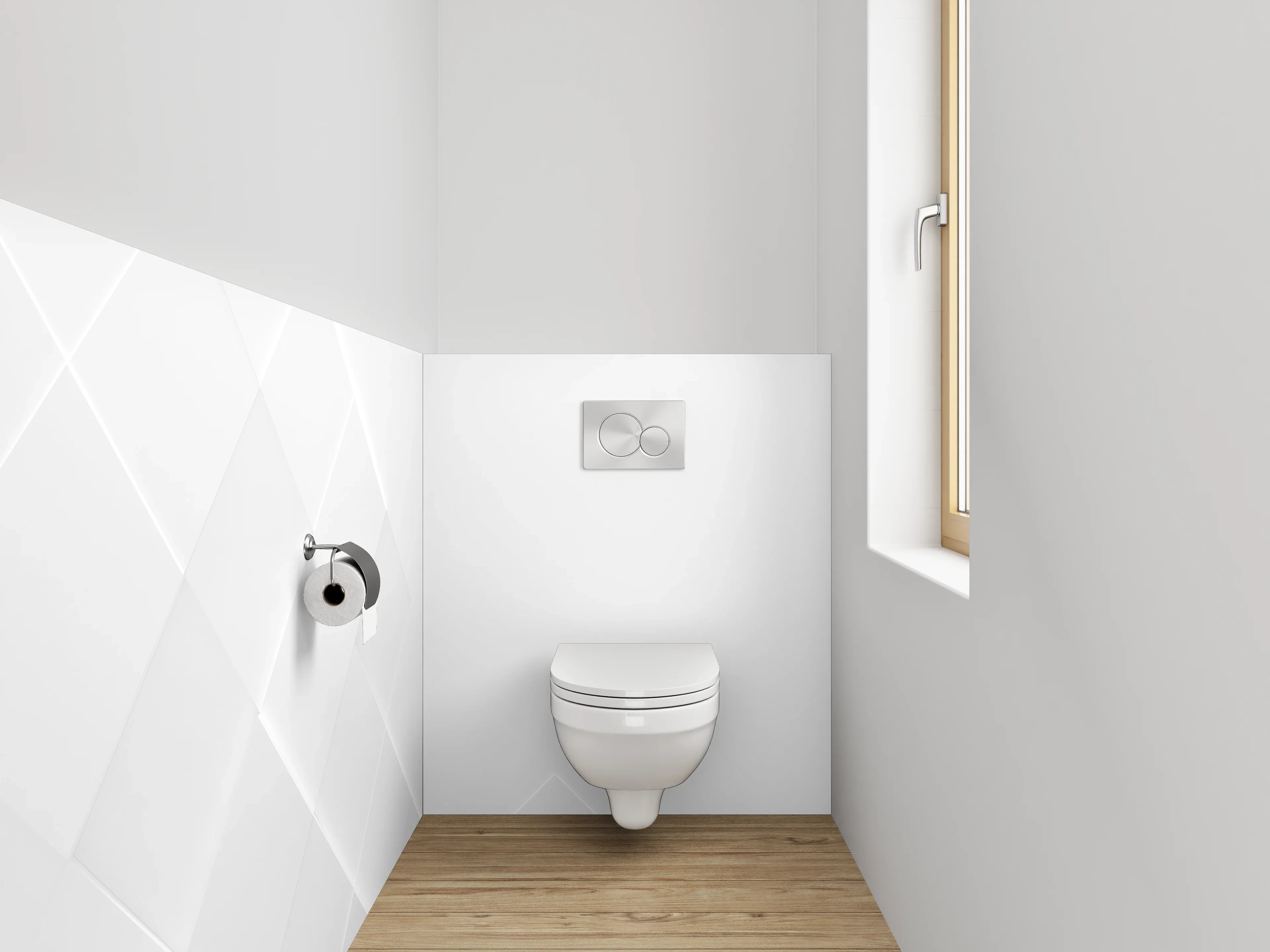 WC-Rückwand - Minimalistisches weiß-graues Diamant-Muster