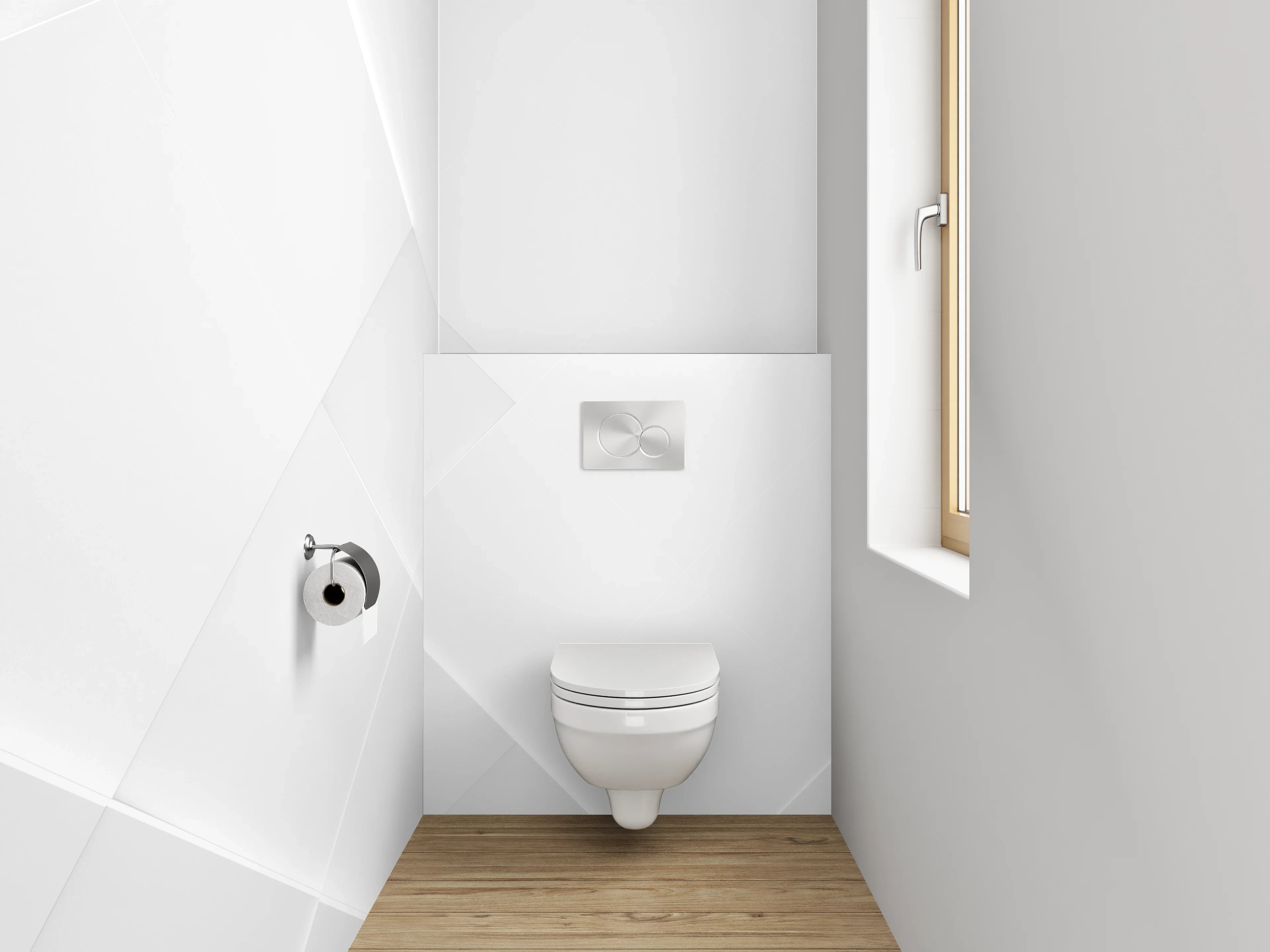 WC-Rückwand - Minimalistisches weiß-graues Diamant-Muster