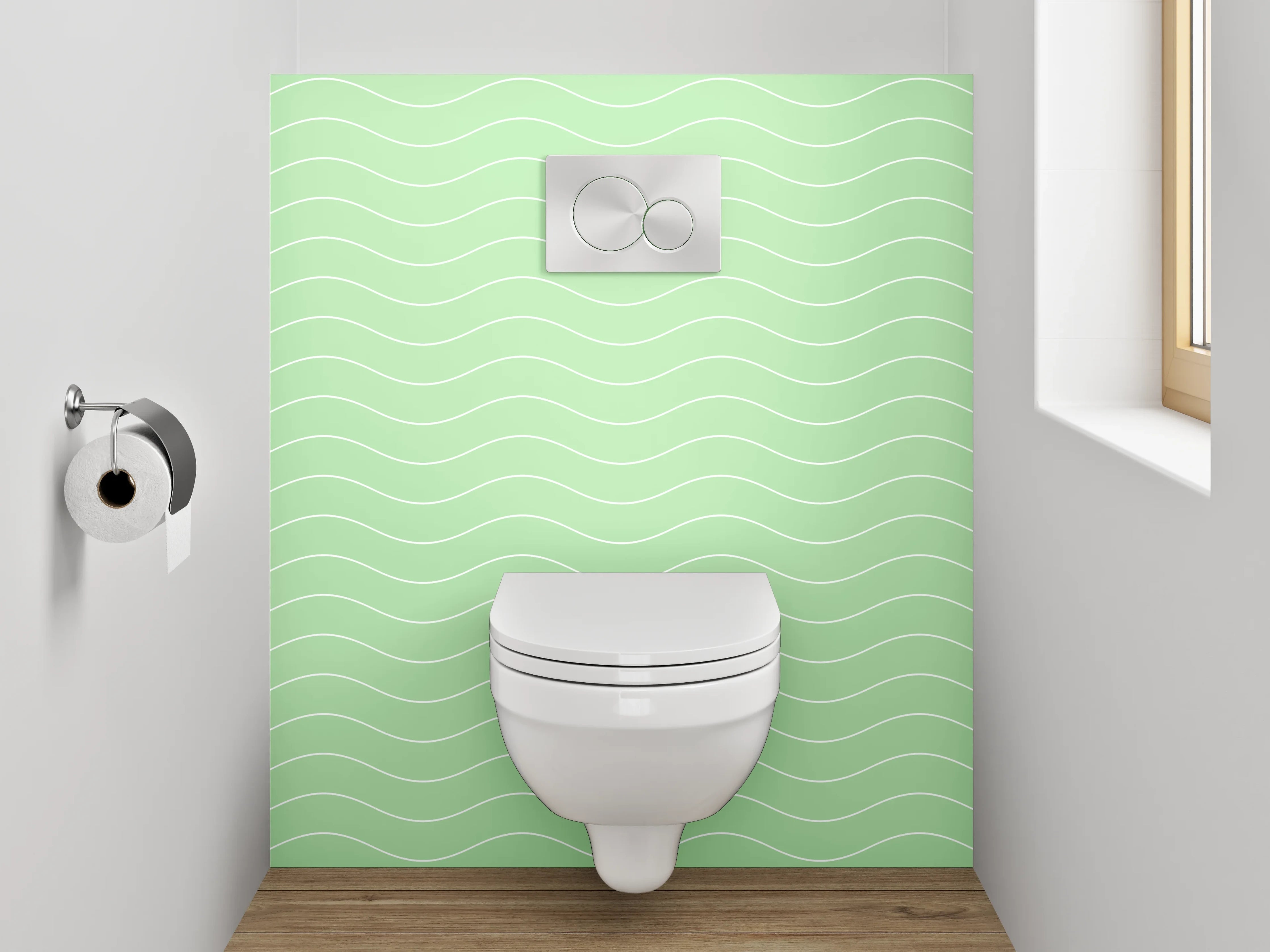 WC-Rückwand - Mintgrüne Wellenlinien Muster